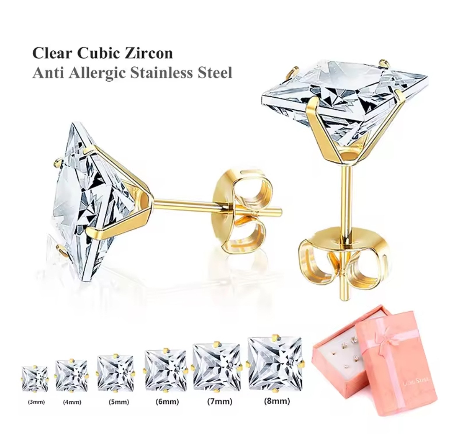 6 pairs of Small stainless steel, zirconia and studs. image