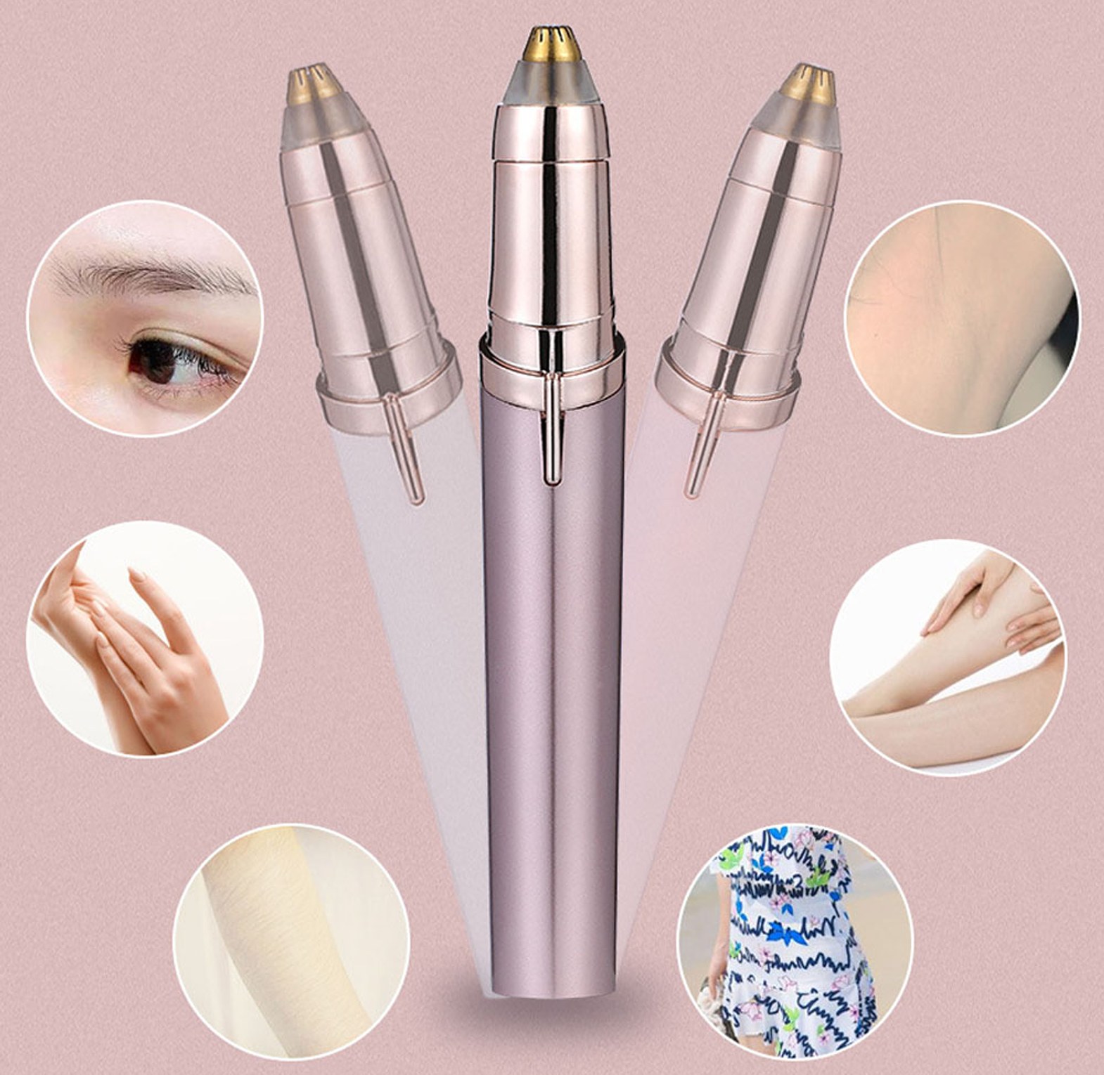 Painless Electric Eyebrow Trimmer & Facial Hair Remover - Rose Gold, Compact & Portable image