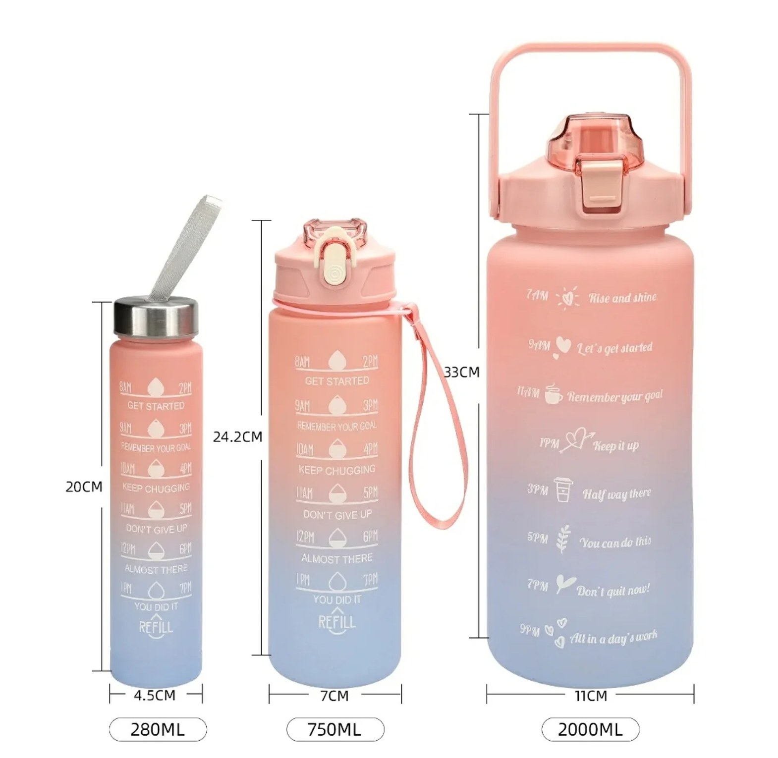 3-Piece Motivational Gradient Water Bottle Set with Time Markers image