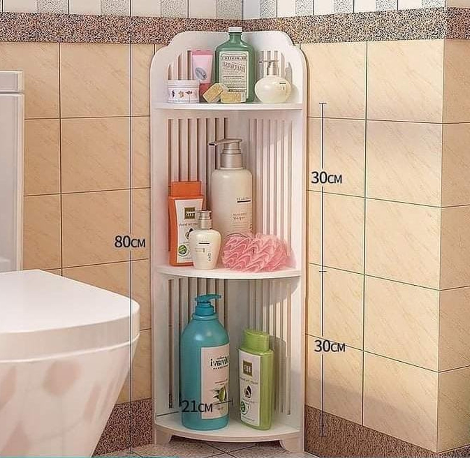 Corner Shelf. White Triangular 3 layer corner shelf image
