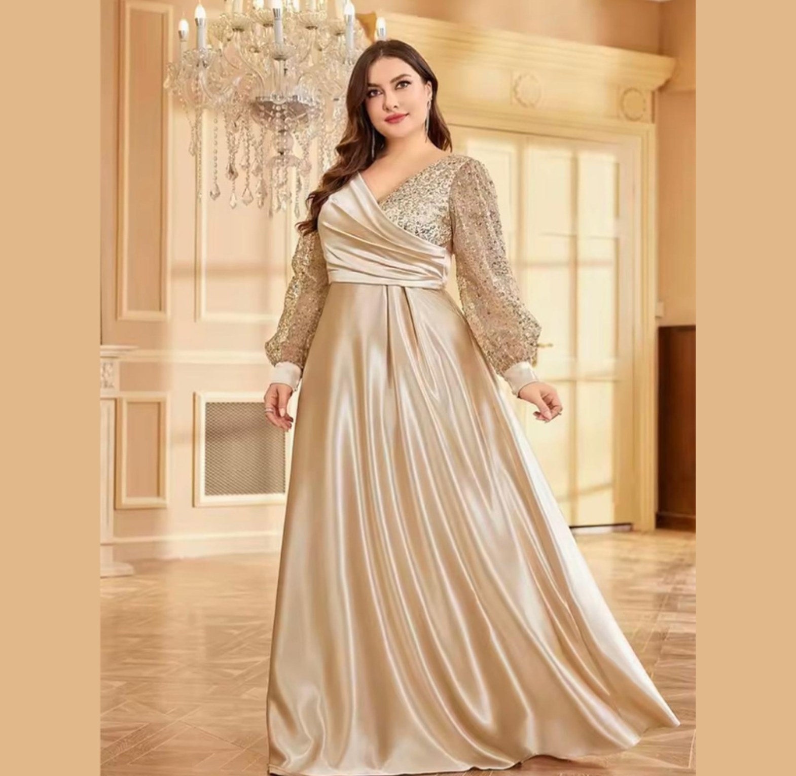 Gilded Silk Sequin Sleeve Ball Gown image