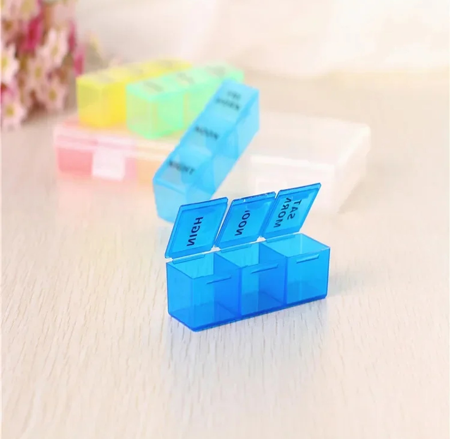 7 Day Weekly Pill Organizer 21 Compartments Moisture-Proof Medicine Storage Box for Supplements & Medication - Rainbow Color  image