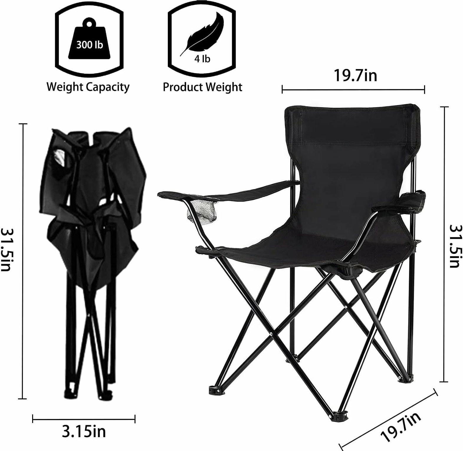 Portable Folding Chair W/ Arm Rest Carrying & Storage Bag, Portable Camping Chairs Enjoy The Outdoors with a Versatile Folding Chair, Sports Chair, Outdoor Chair & Lawn Chair, black and green image