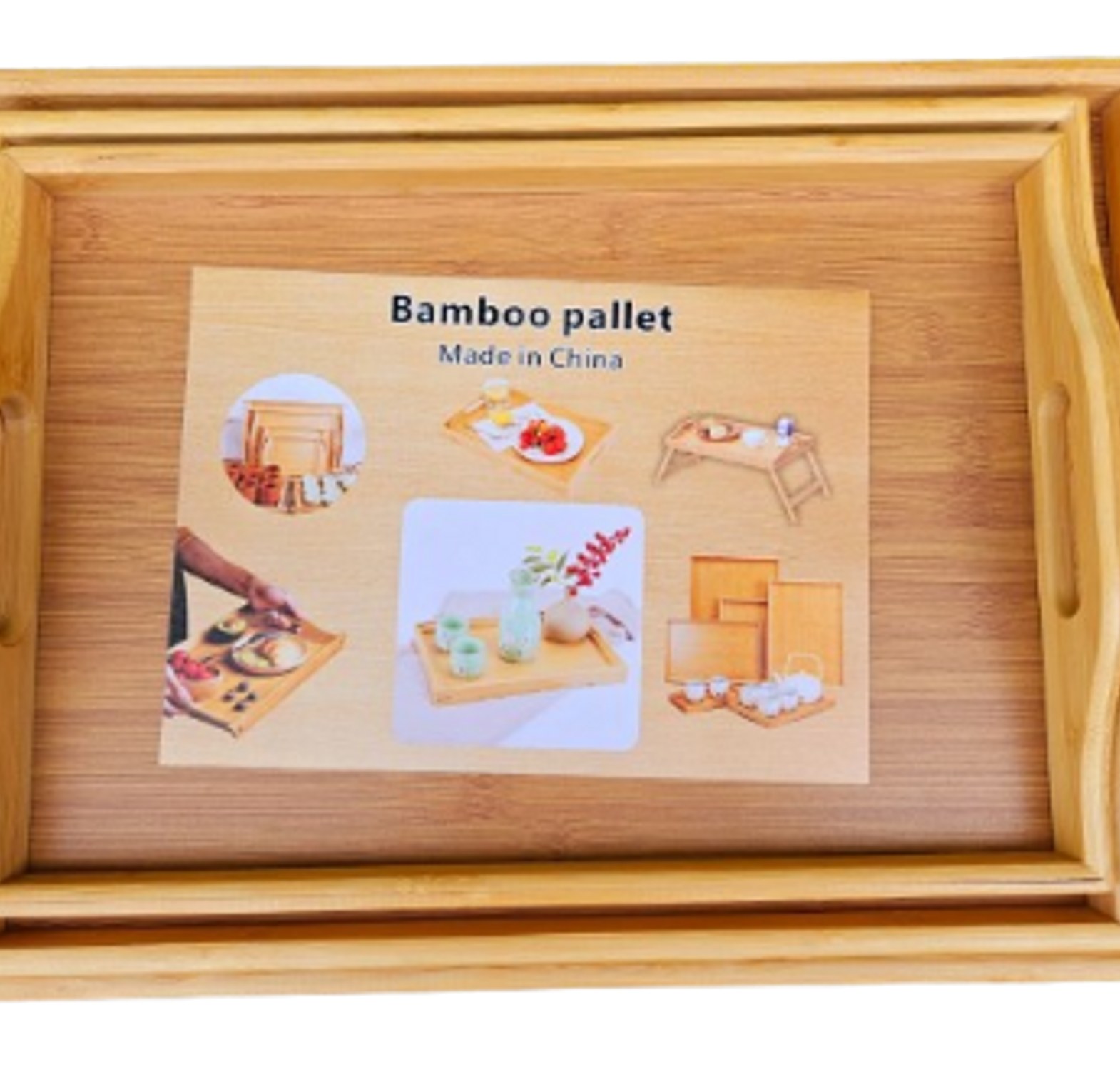 Serving Tray. 3Pc Bamboo Serving Trays Set Food Tray Breakfast Tray image