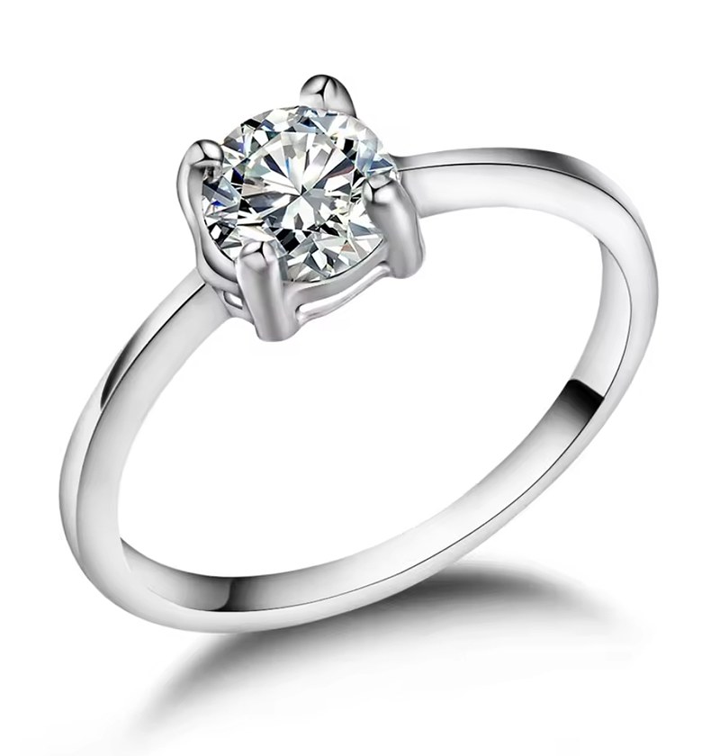 Stainless steel round zirconia stone engagement proposal promise ring  image