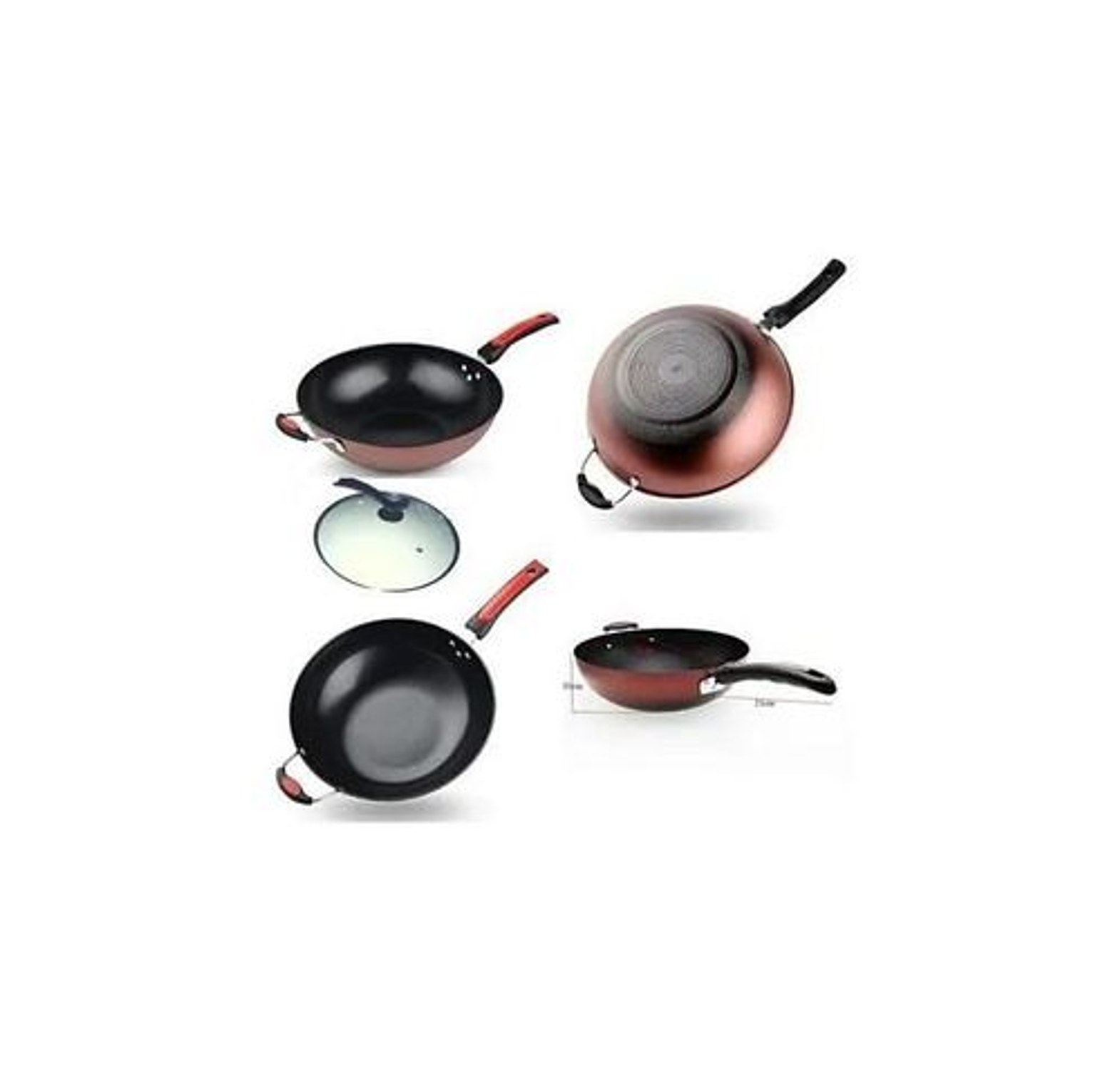WOK PAN. 32cm Non-Stick Wok Deep & Stir-Frying Pan -Glass Lid image