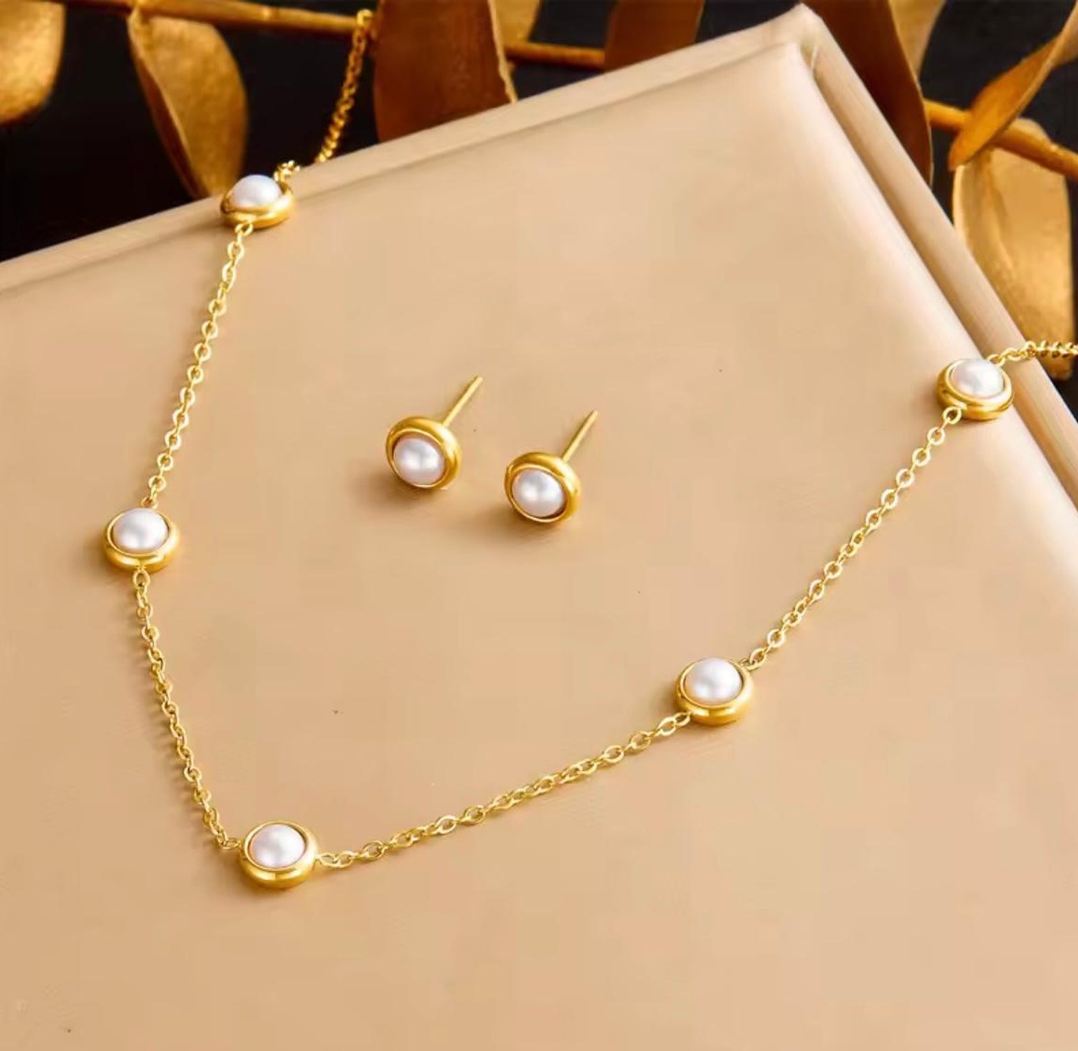 Celeste Pearl Station Necklace and Stud Set image