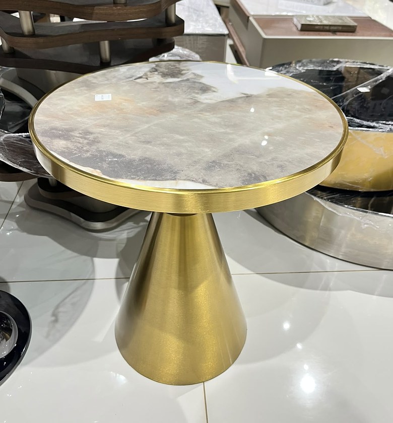 Gold Pedestal Marble-Top Side Table image