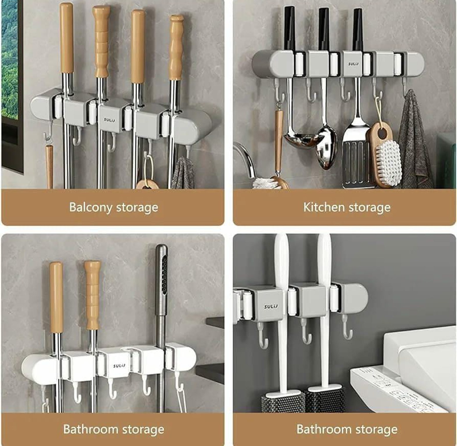 4-Holes Multi-Purpose Hooks & Mop Hanger Rack image