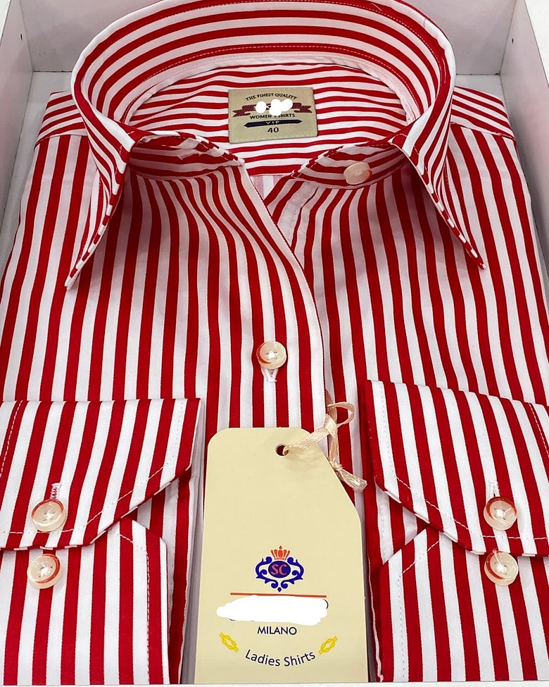 Red with white stripes women’s cotton shirt image