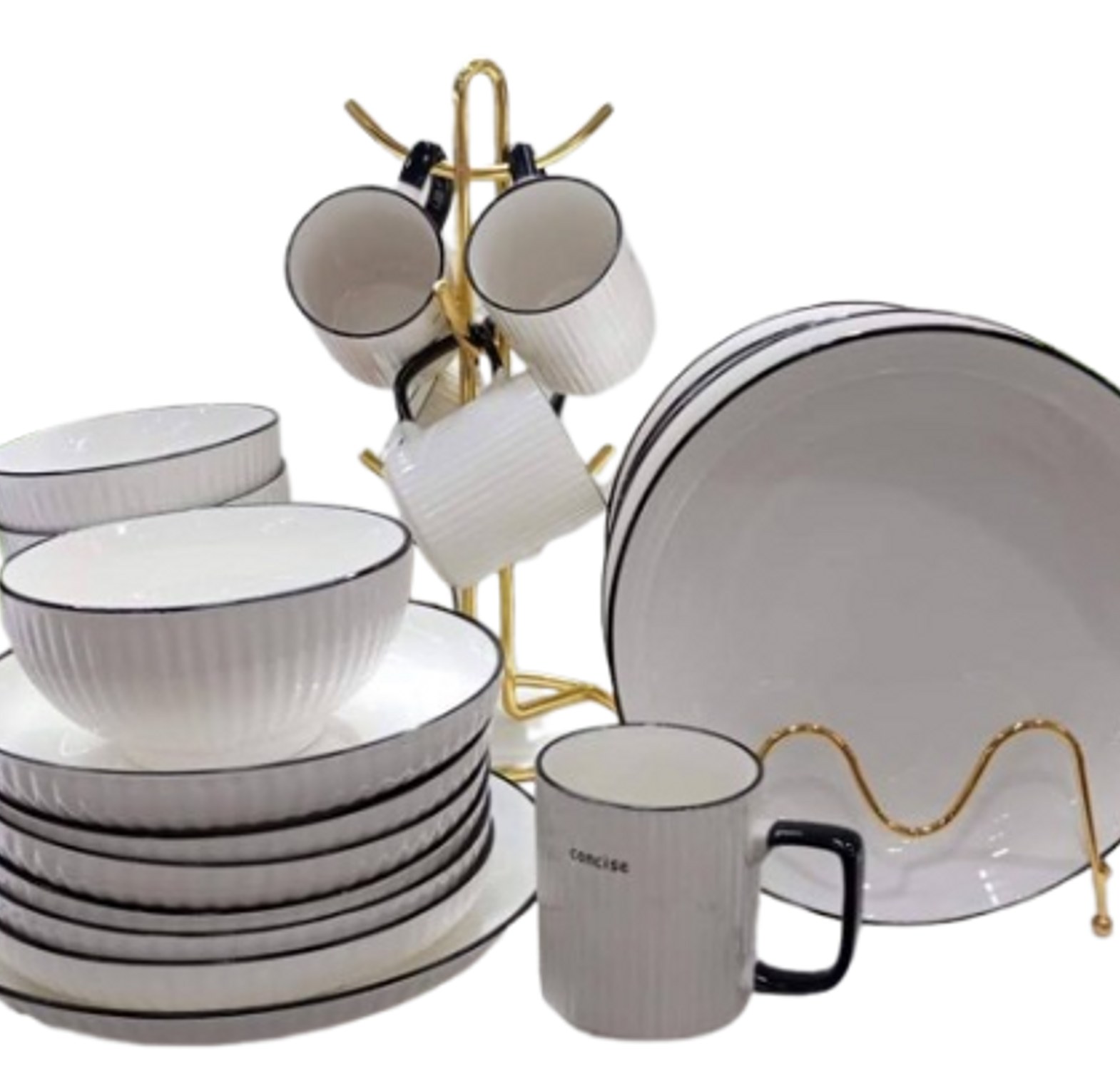 Japanese dinner set. Japanese Dinner Set.24 PCs Ceramic Dinner Set 6 PCs Mugs 6 PCs Dinner Plates 6 PCs Side Plates 6 PCs Bowls White image