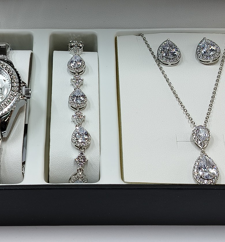 White watch, silver jewelry gift set by image