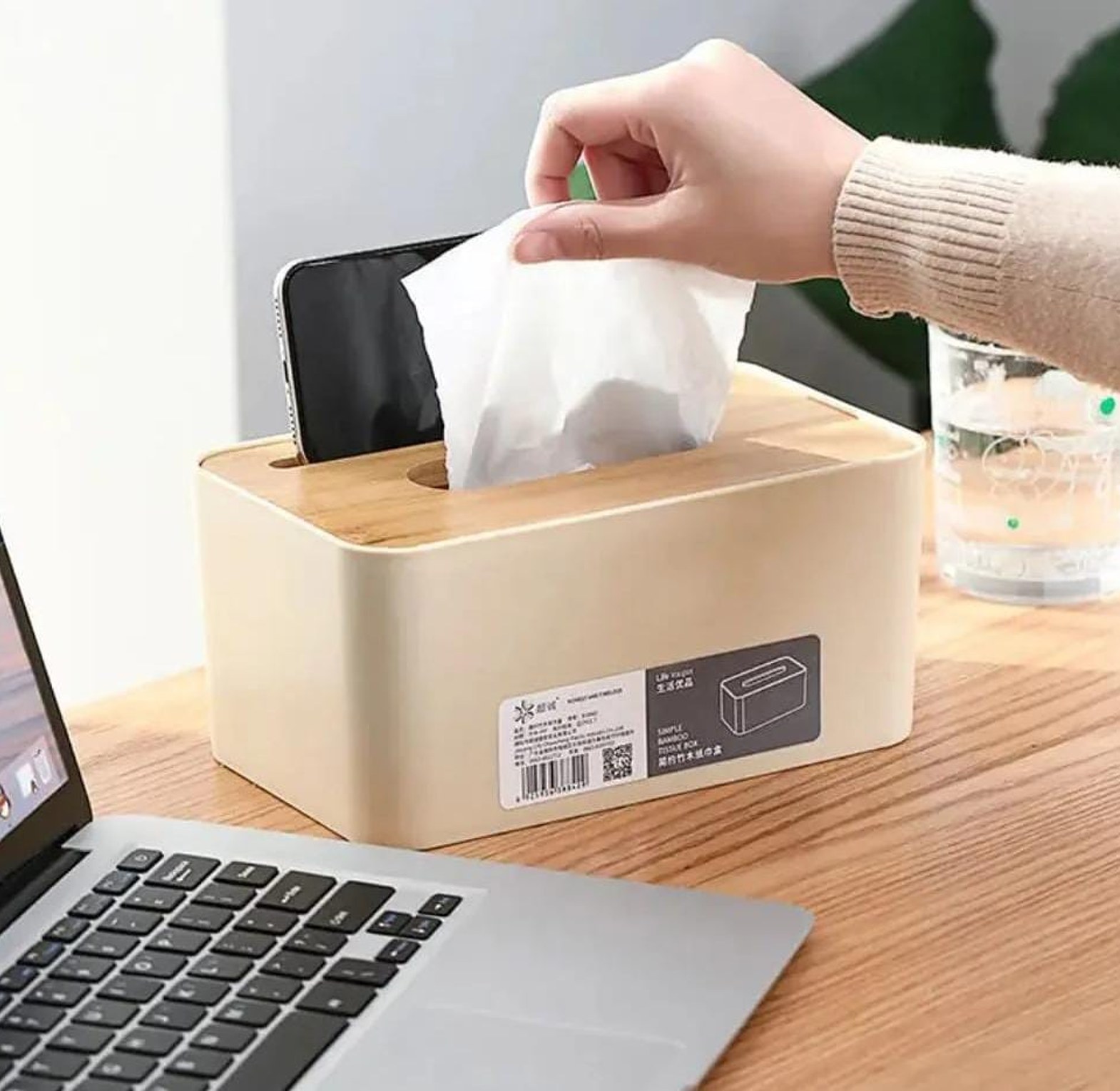 Napkin/ Serviette holder with bamboo wood cover image