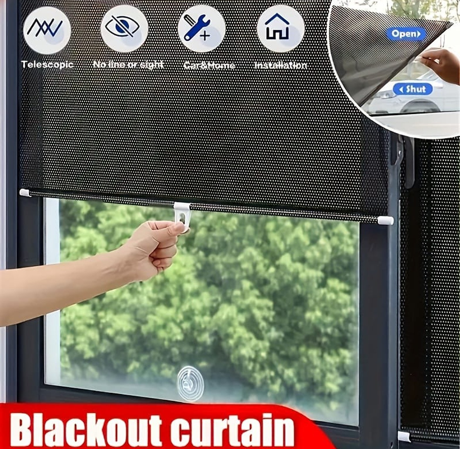 Retractable Window Sun Shade and Roller Blinds with Suction Cups (50x125cm) - Drill-Free UV Heat Blocker for Car, Home & Office image