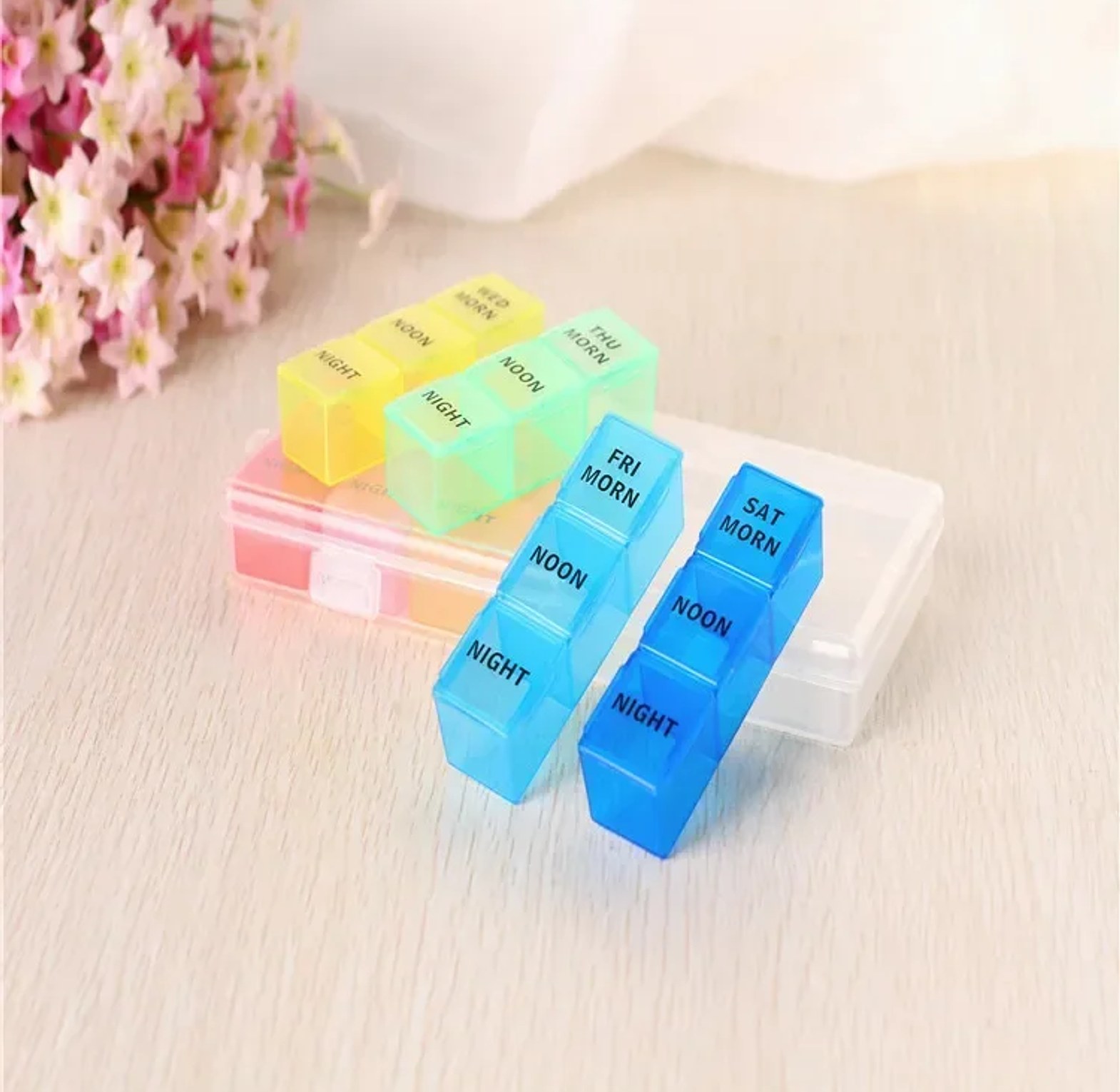 7 Day Weekly Pill Organizer 21 Compartments Moisture-Proof Medicine Storage Box for Supplements & Medication - Rainbow Color  image