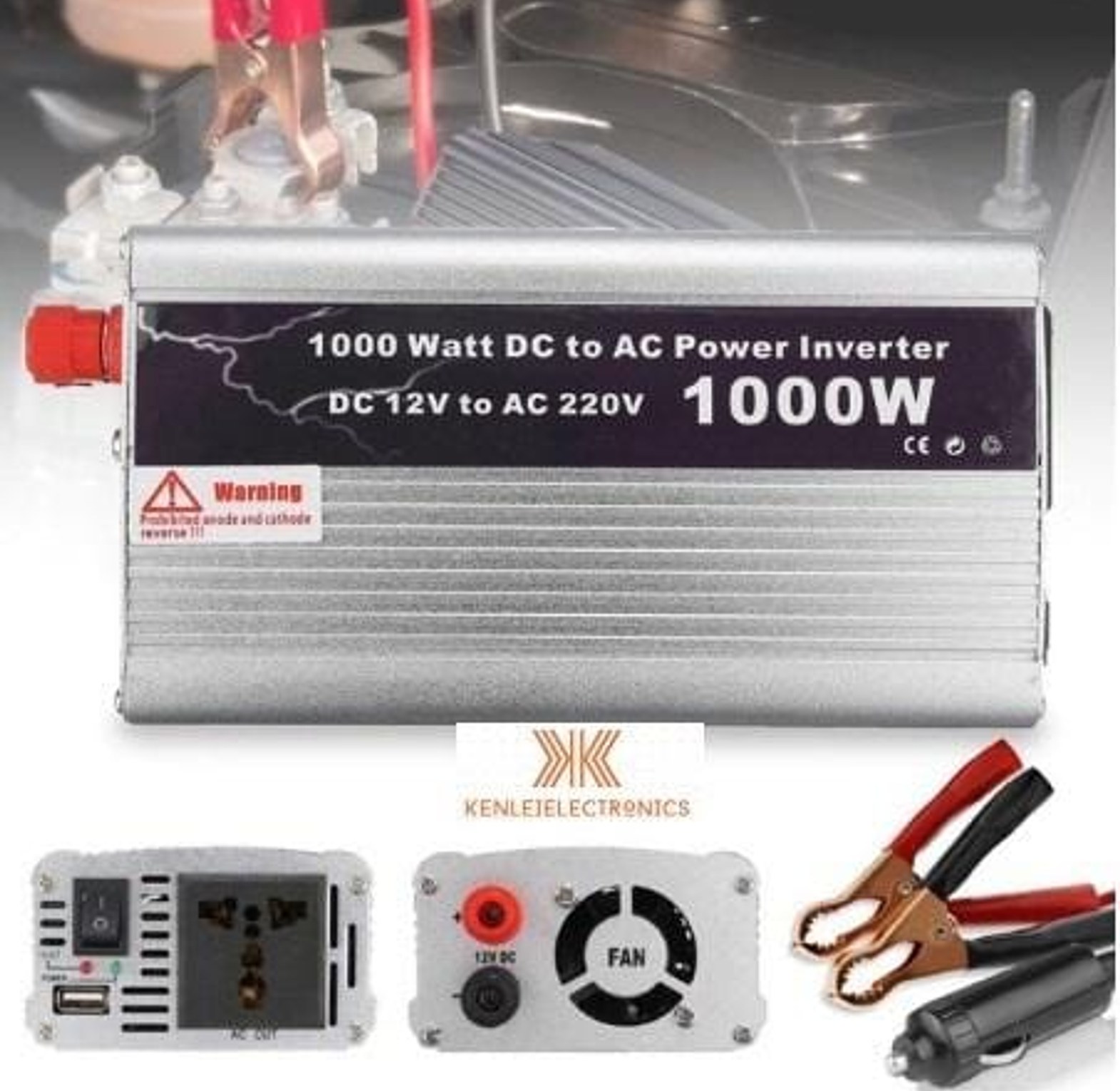 POWER INVERTER. TBE 100W 12V PURE SINE WAVE POWER INVERTER W/ USB Input 12V DC TO AC 220V image