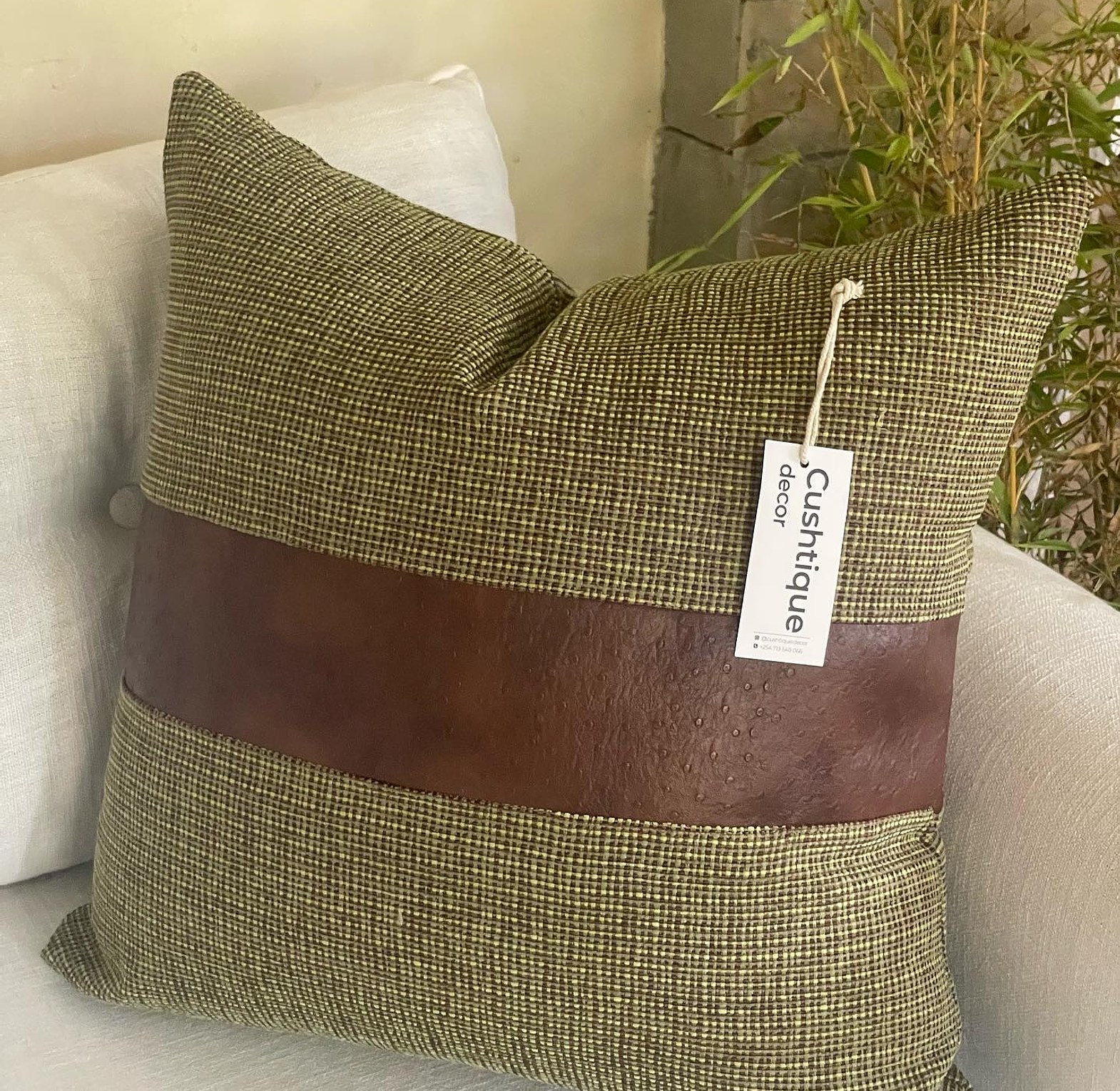 Sage Tweed + Ostrich Cushion image