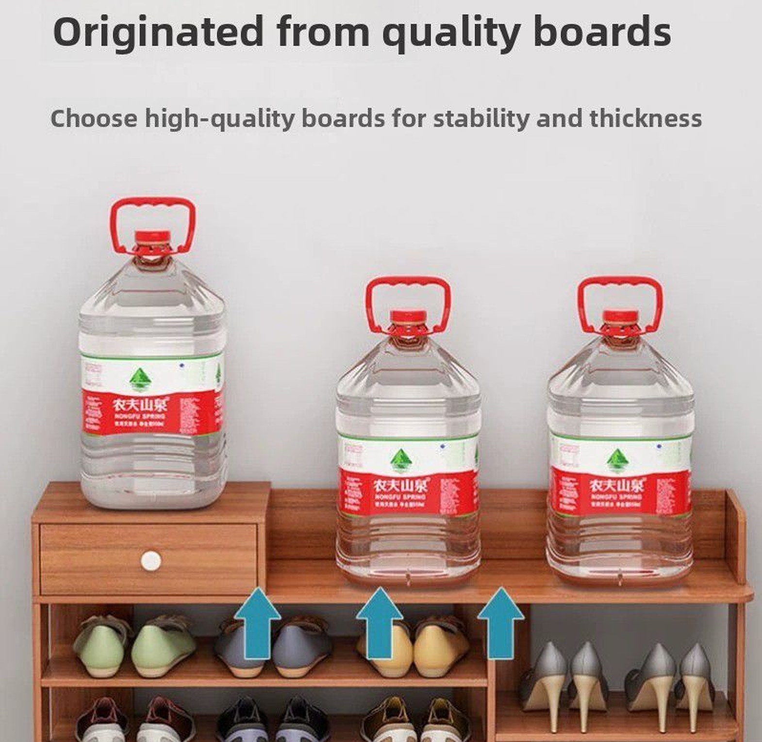 8-Tier Wooden Shoe Rack Organizer with Storage Drawer & Side Shelves – Slim Space-Saving Entryway Stand for High Heels & Boots image