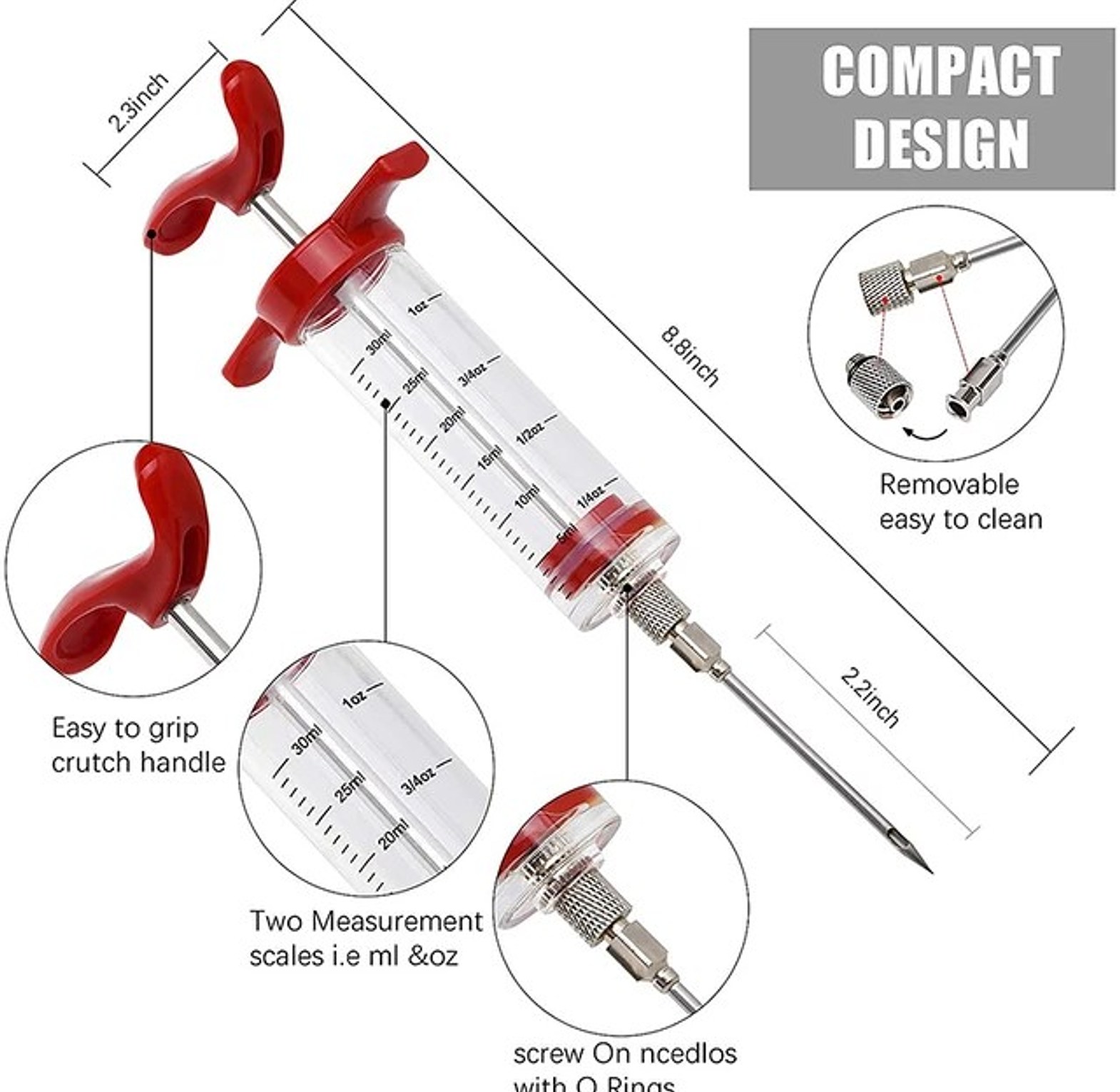 Chef Grade Meat Injector Syringe Marinade Flavor Pump with Stainless Steel Needle for Juicy Chicken & Choma image