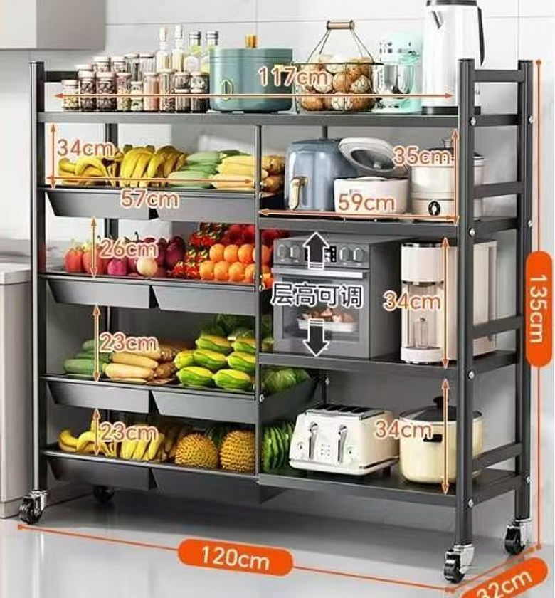 Multifunctional Heavy-Duty Metallic Kitchen Storage Rack with 8 Removable Baskets image