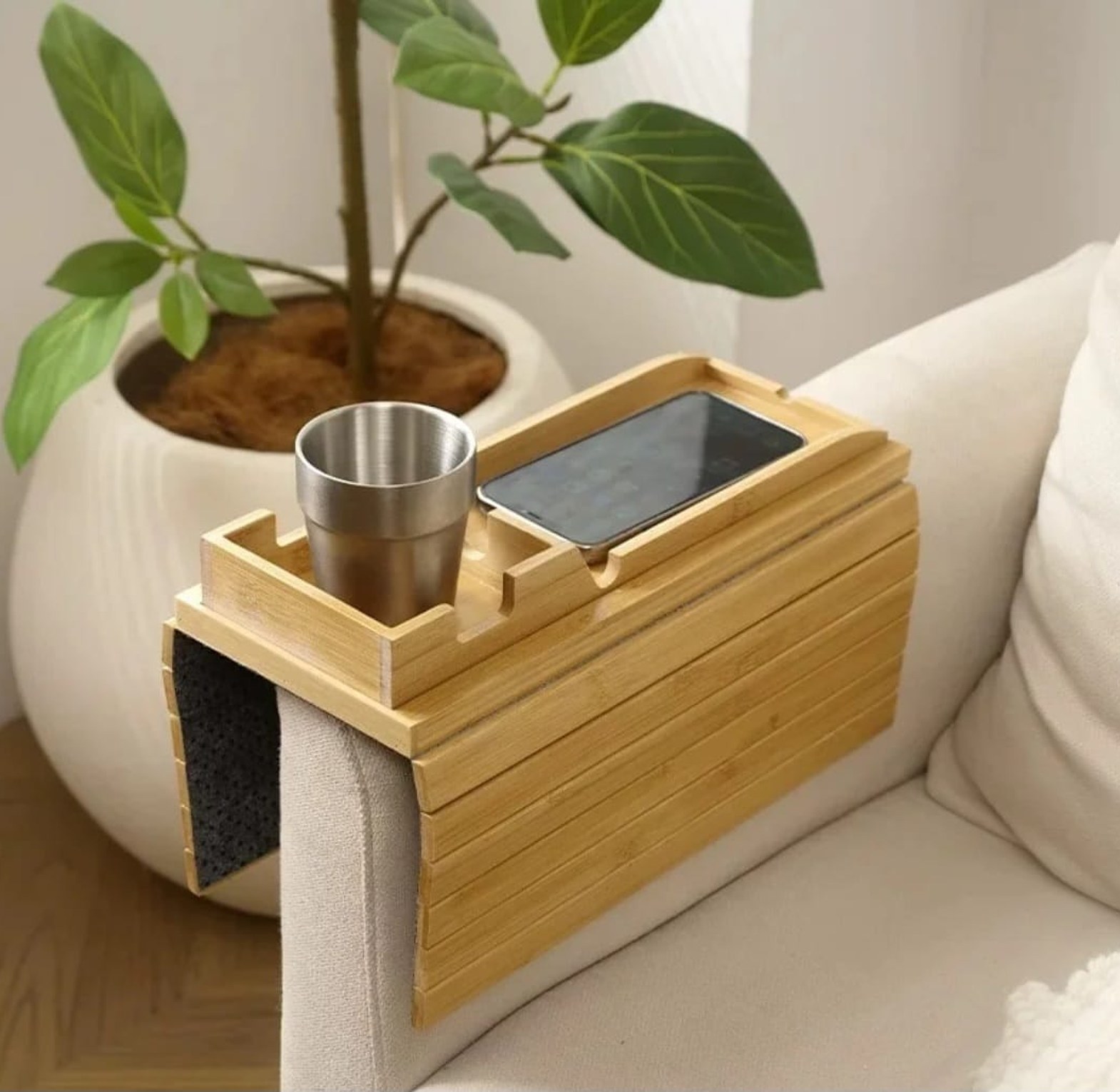 Bamboo sofa arm rest organizer  image
