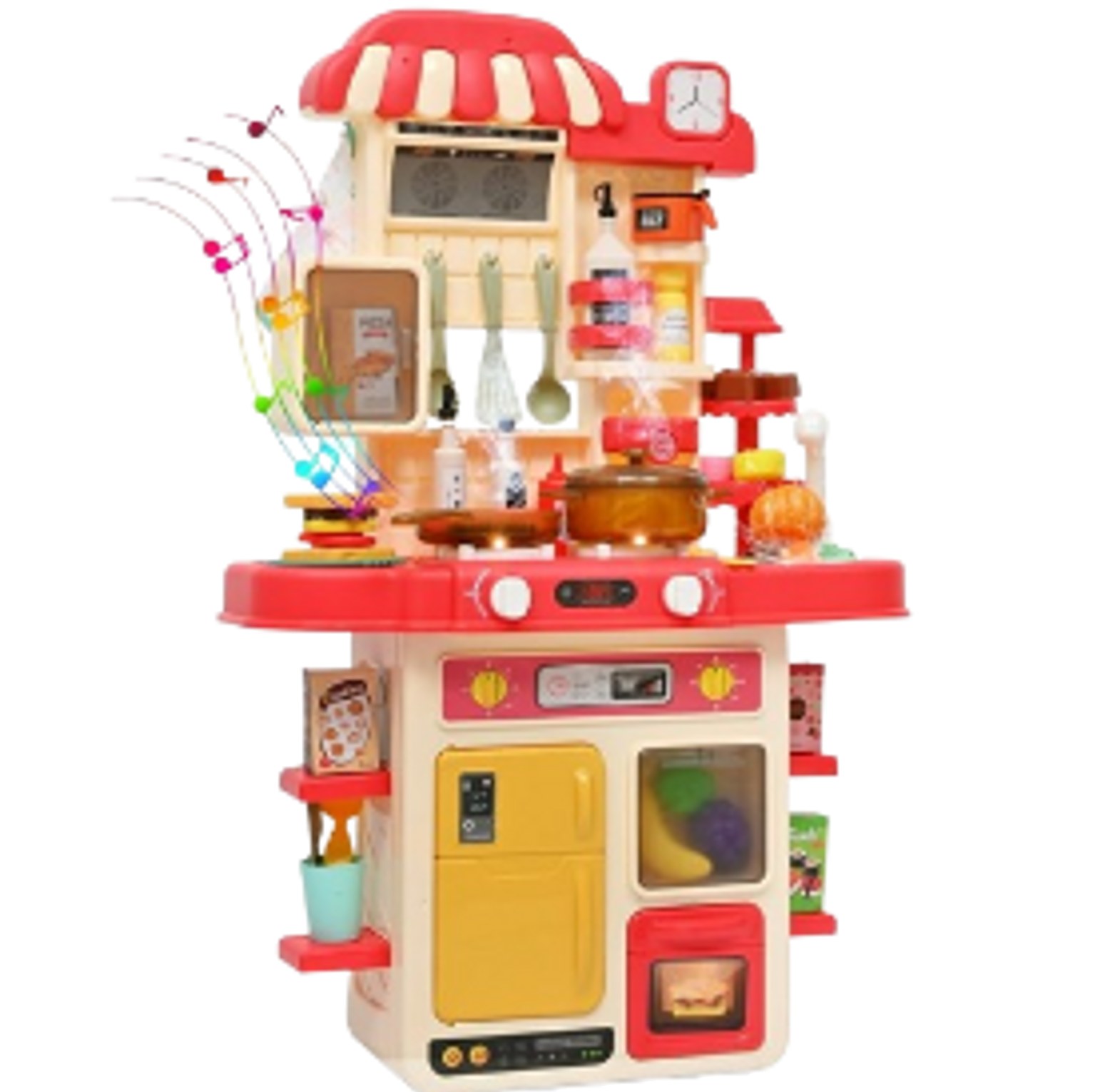 48Pcs Kitchen Playset for Boys & Girls, Kid Play Kitchen with Realistic Lights & Sounds, Spray Sink, Pretend Food Toys Kitchen for Toddlers  image