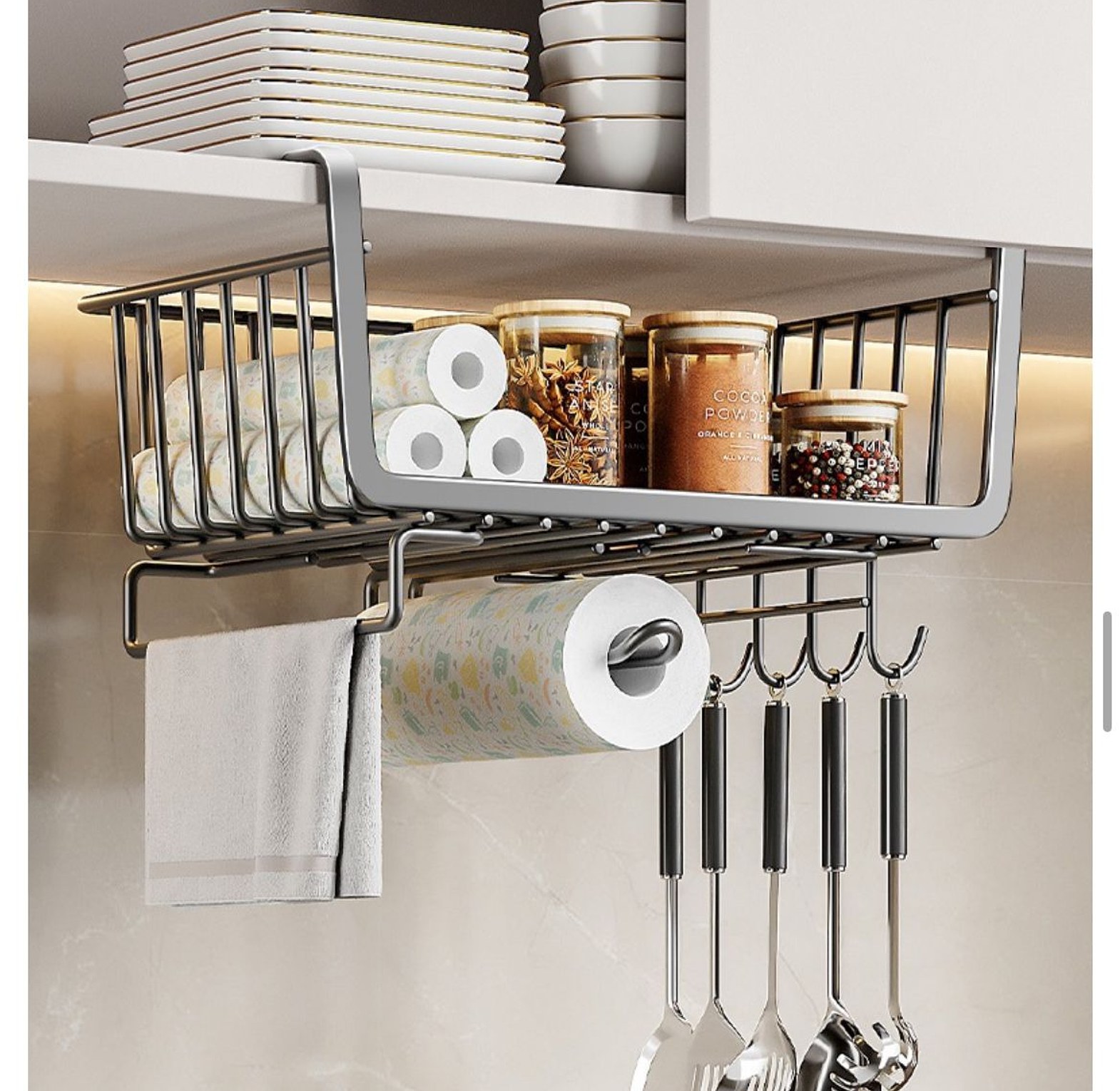 4 in 1 Metallic under shelf rack with hooks  image