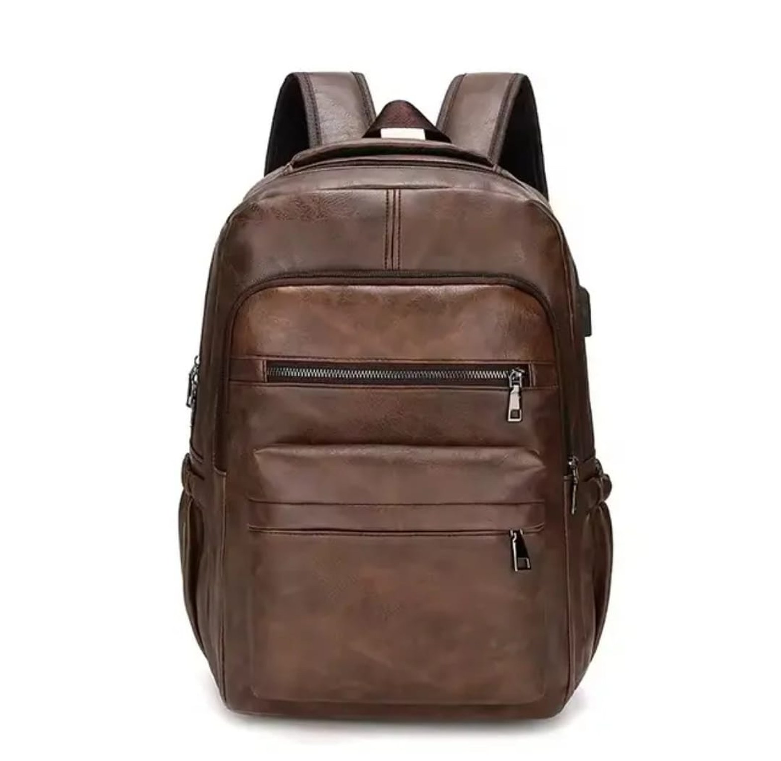 USB Charging PU Leather Backpack for Men image
