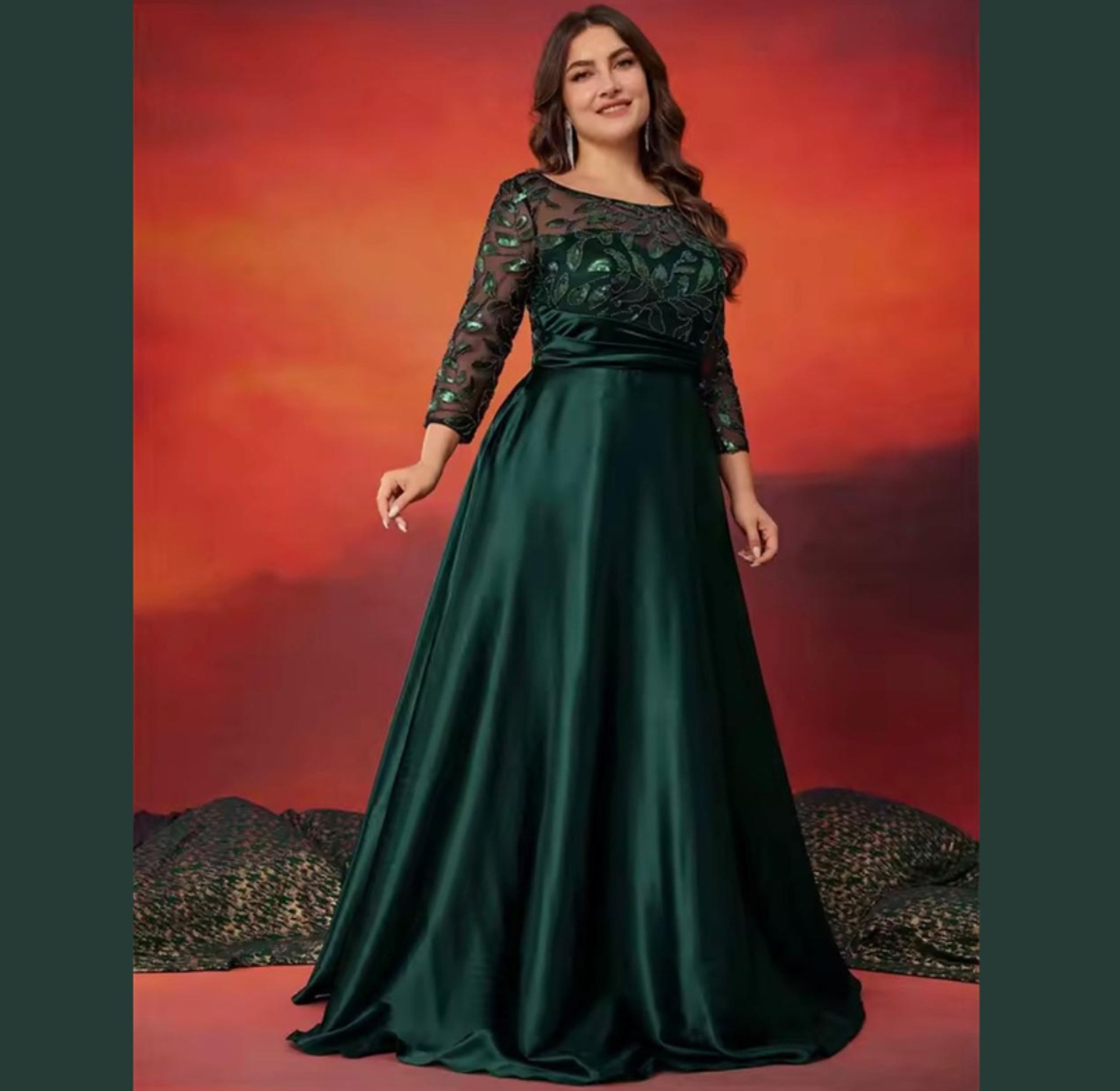Emerald Forest Embroidered Satin A-Line Gown image
