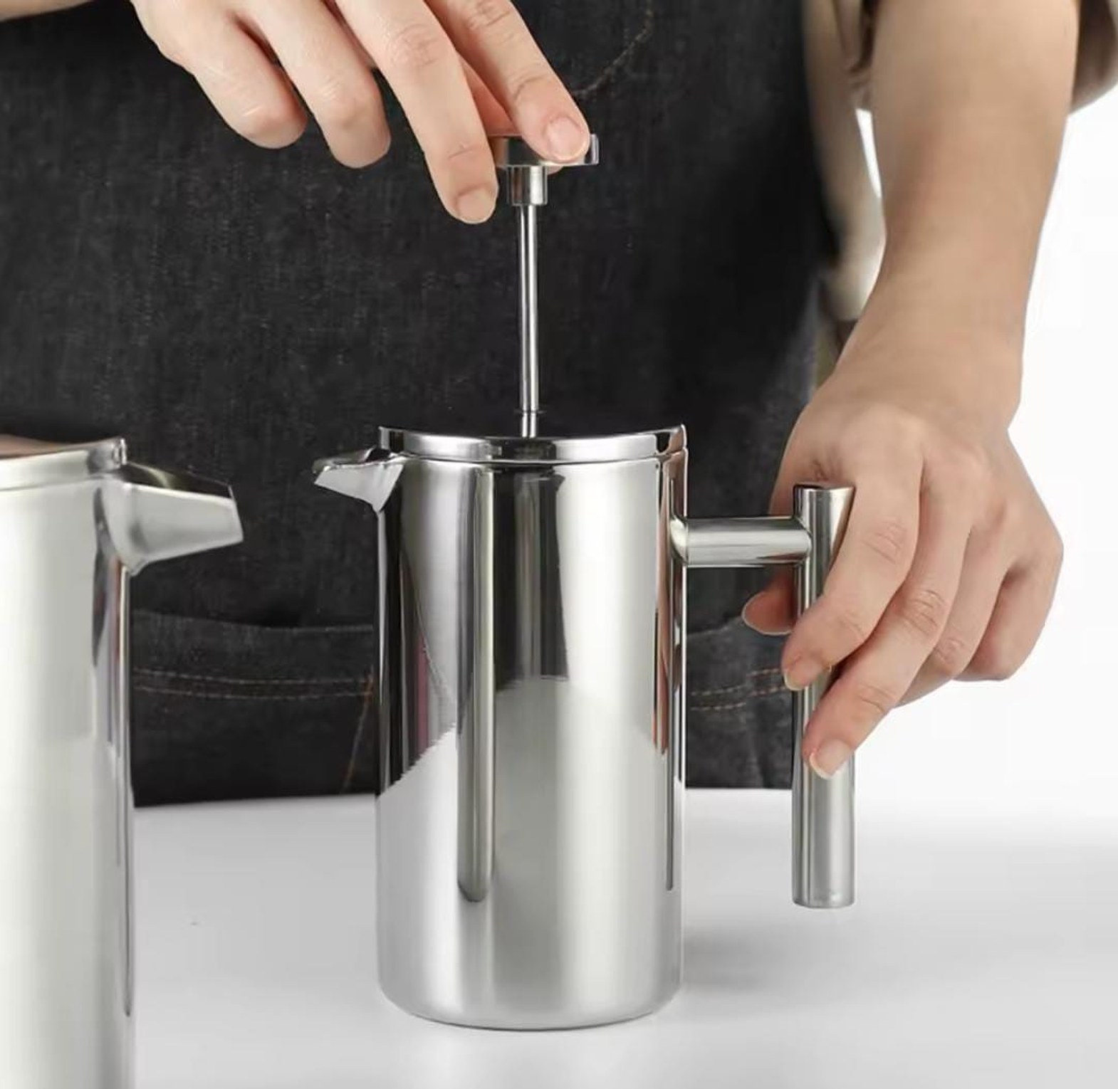 Stainless Steel French Press Coffee Maker 1000ml, Double-Wall Insulated Unbreakable Cafetiere for Home & Office Use image