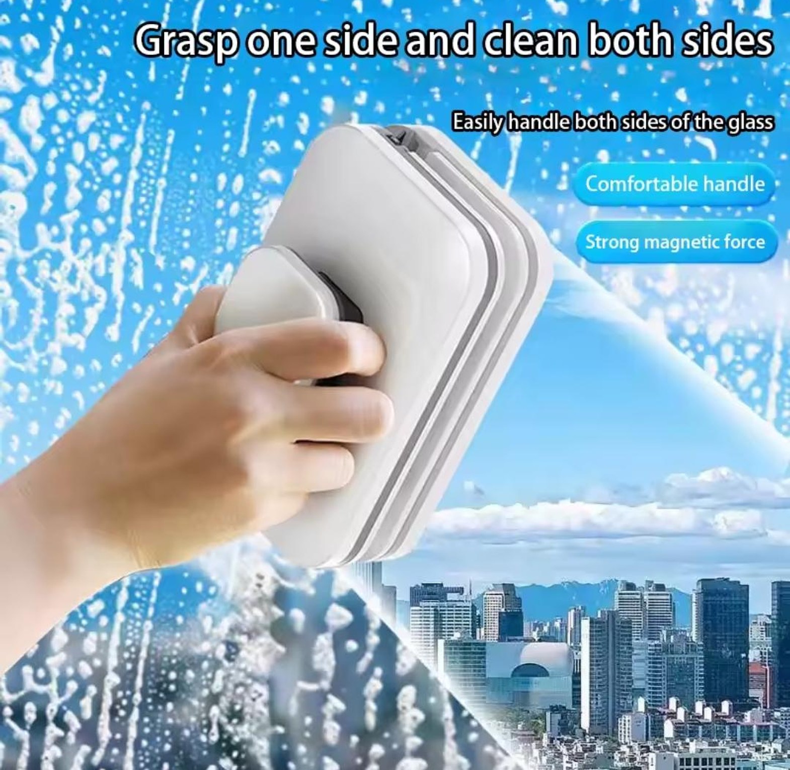 Good Clean Double Sided Magnetic Window Cleaner Glass Wiper with Safety Cord for High-Rise Apartments image