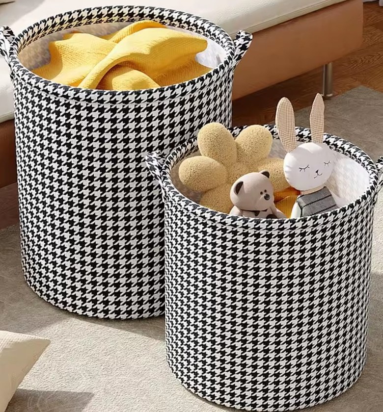 Foldable Aesthetic Laundry Basket & Houndstooth Toy Storage Organizer Hamper for Modern Homes image