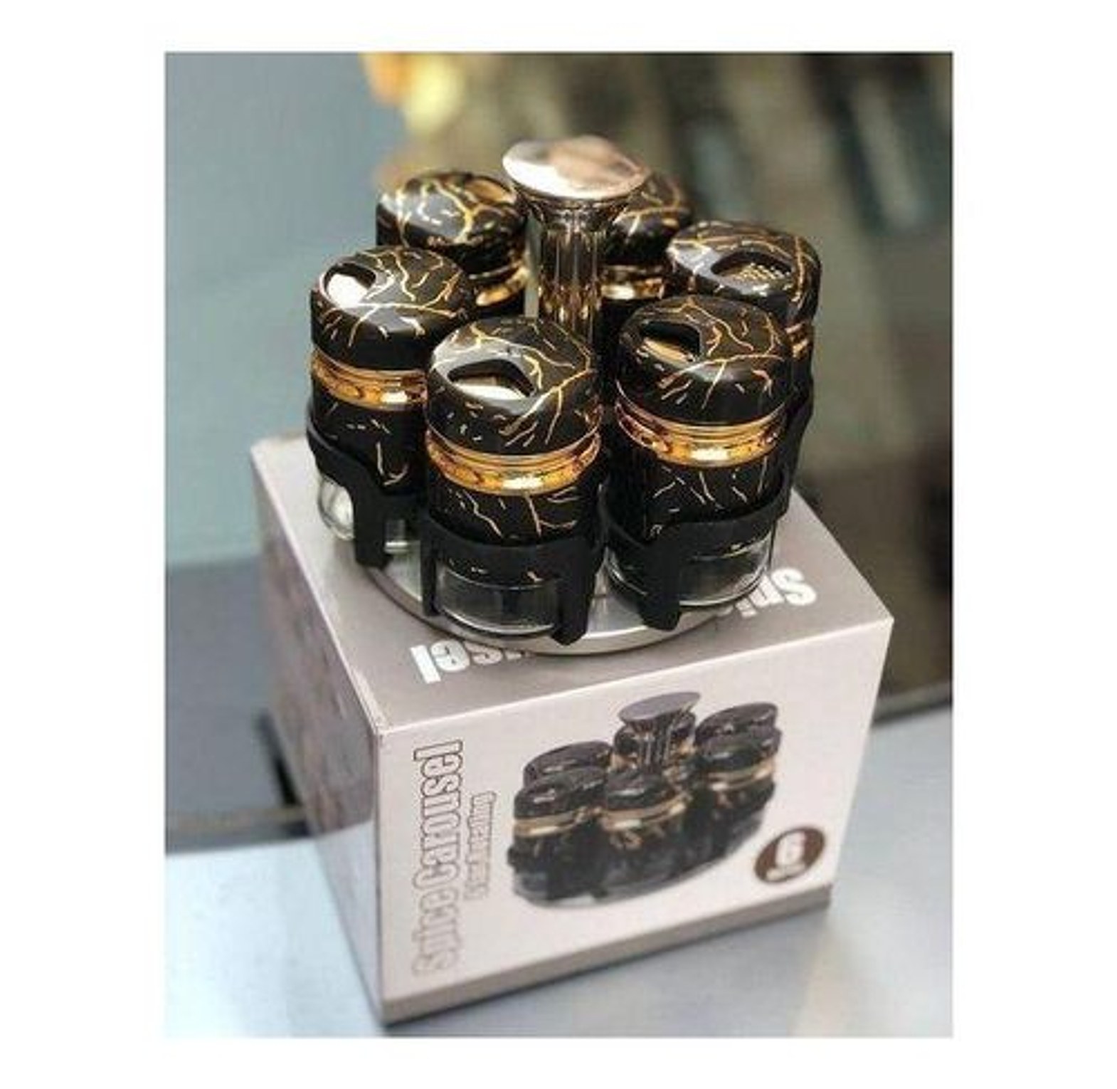 New Stock Alert 8PC Marble Rotating spice jars STYLISH AND BEAUTIFULY DESIGHNED image