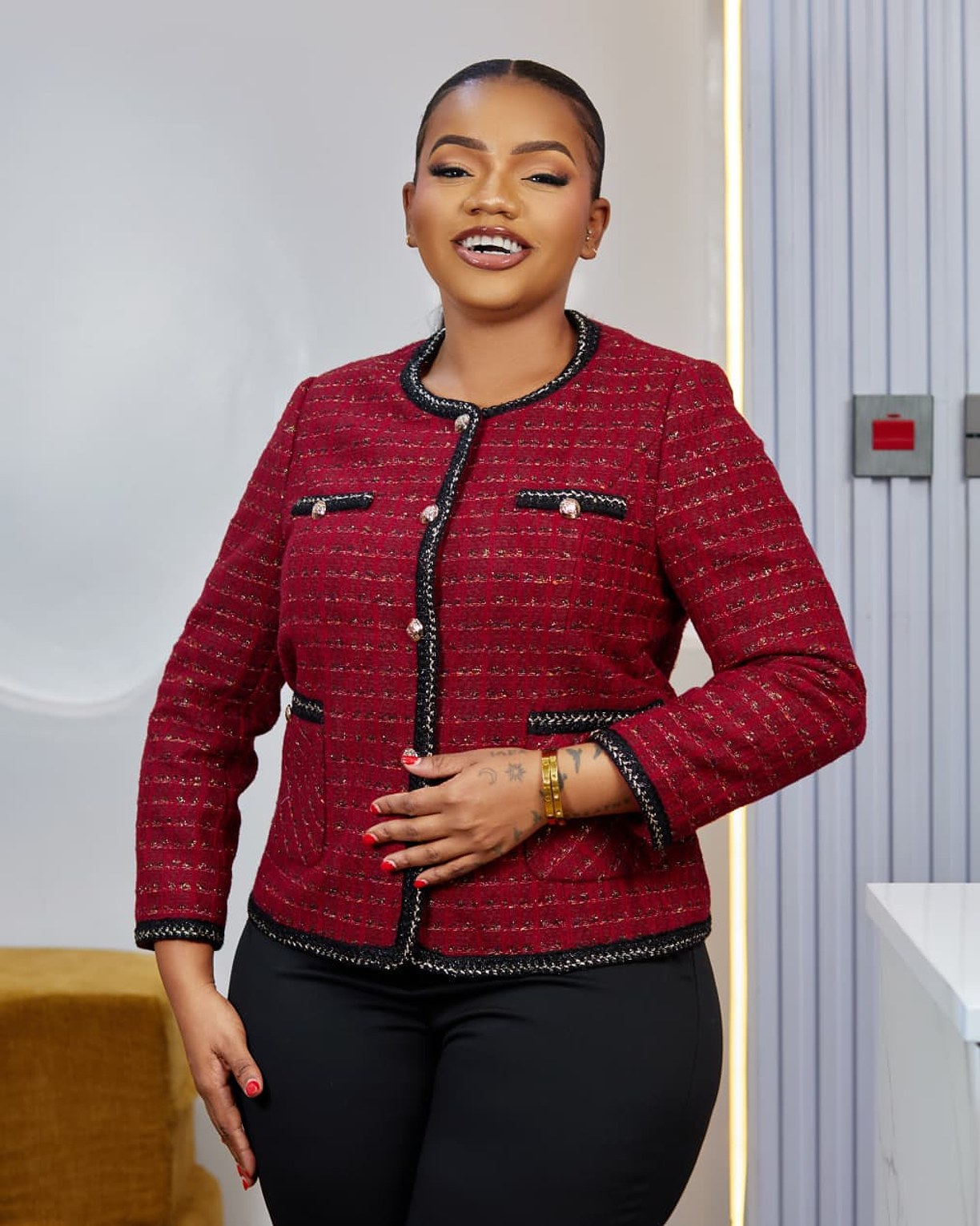 Premium Turkish Tweed Maroon Blazer image