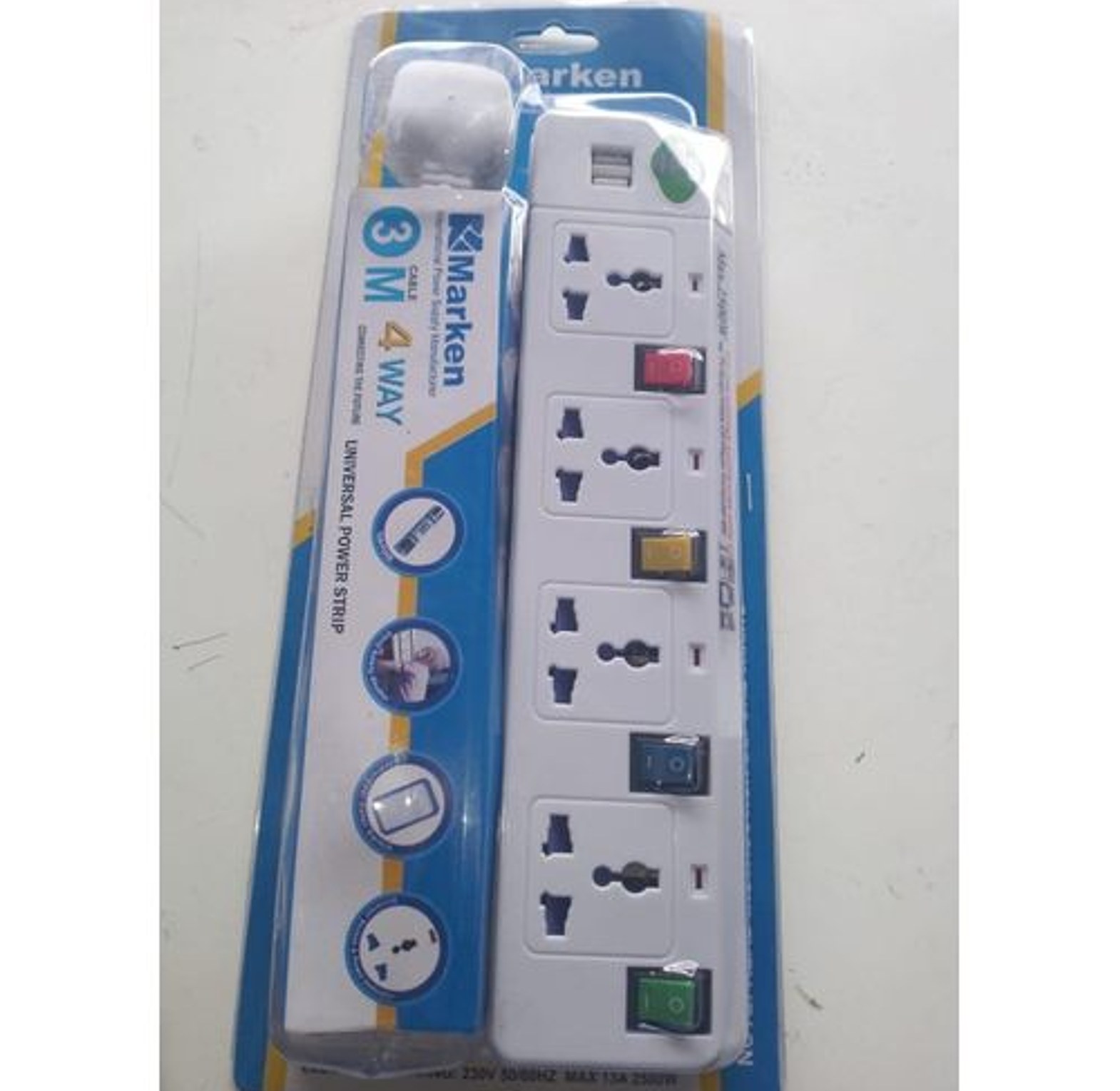 Marken Powe extension Strip 4- way Extension with 2 USB ports image