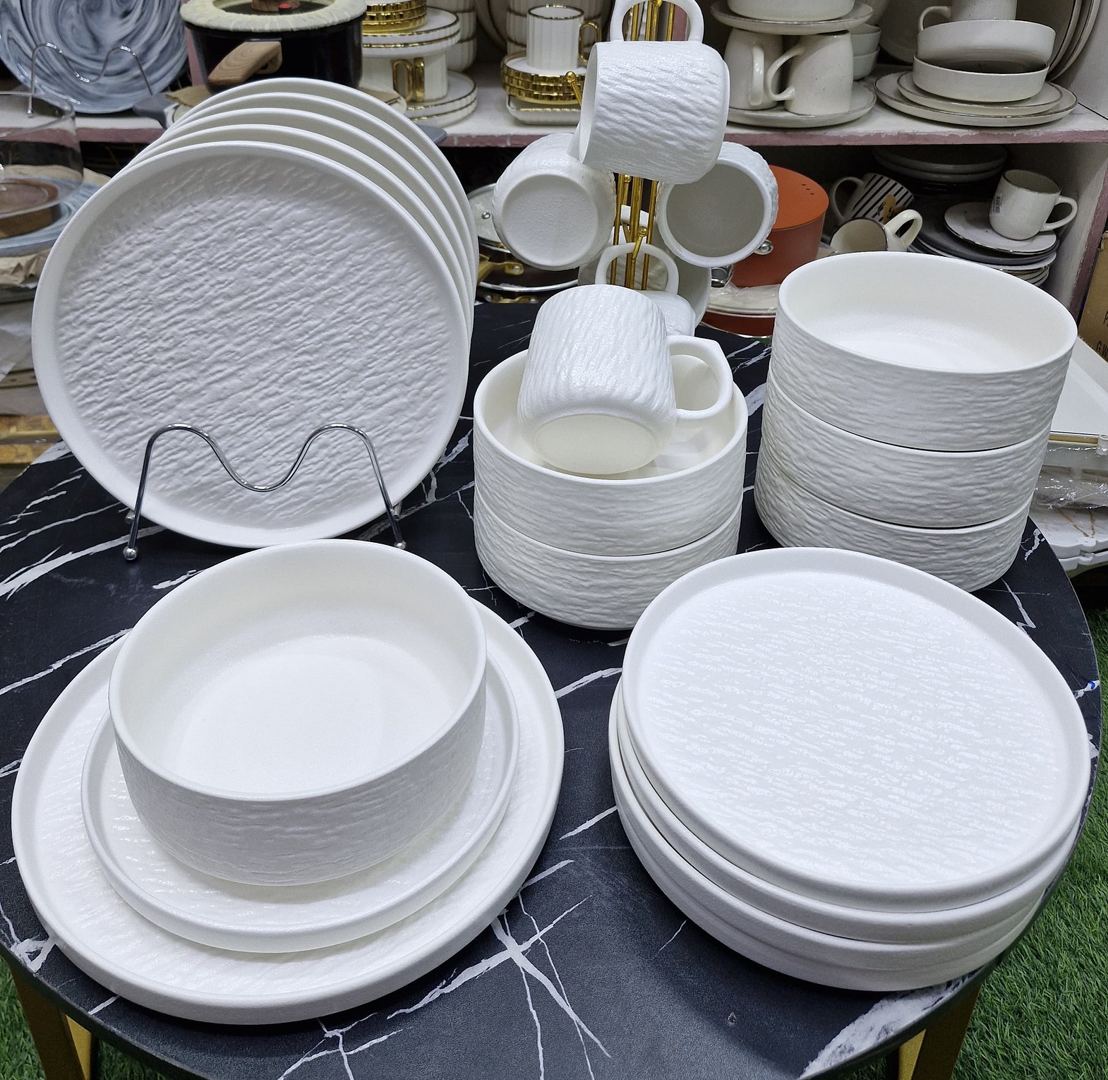24-Piece Premium Rock Glazed Ceramic Porcelain Dinnerware Set image