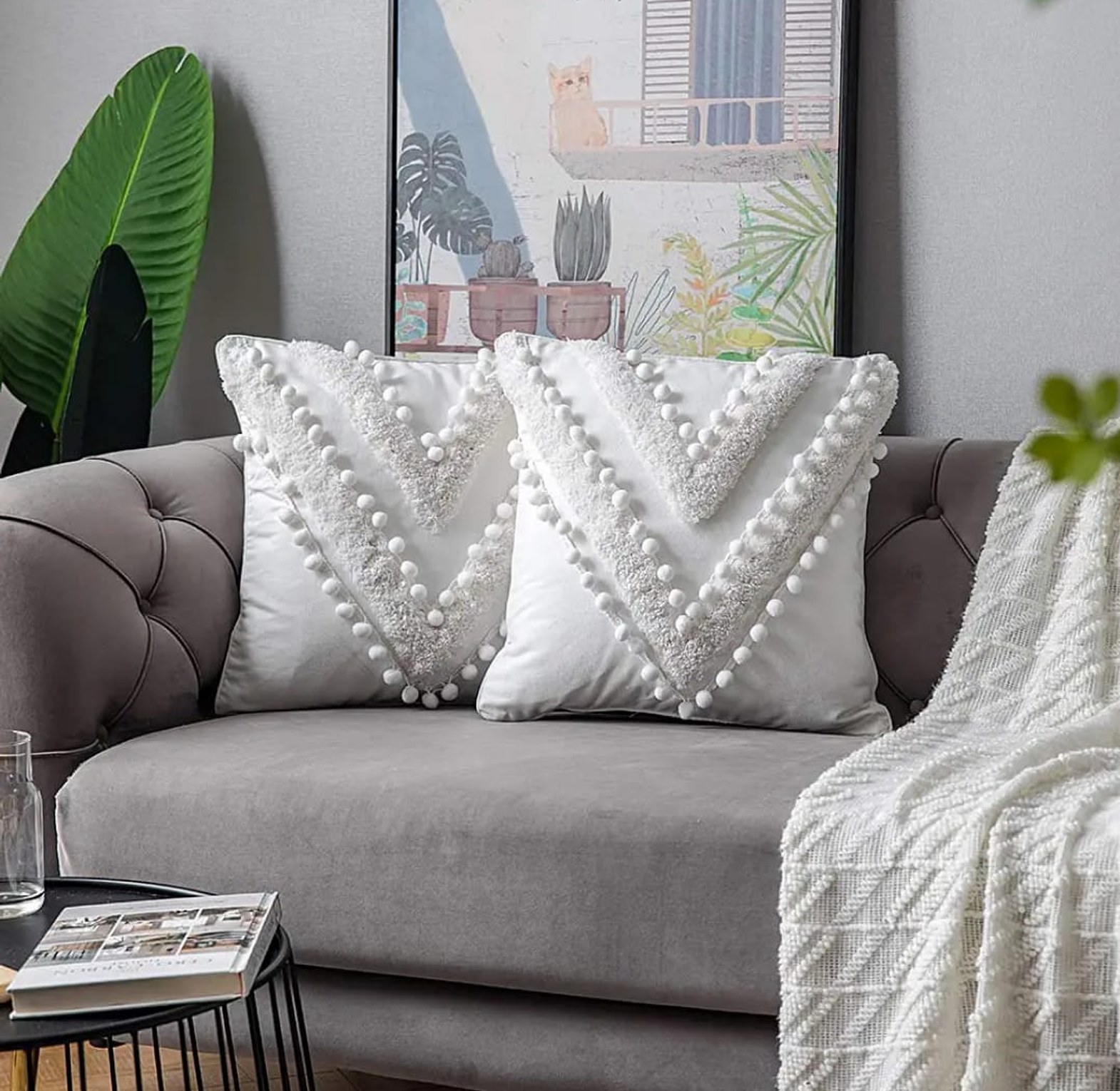 White Tufted Throw Pillow Cover image