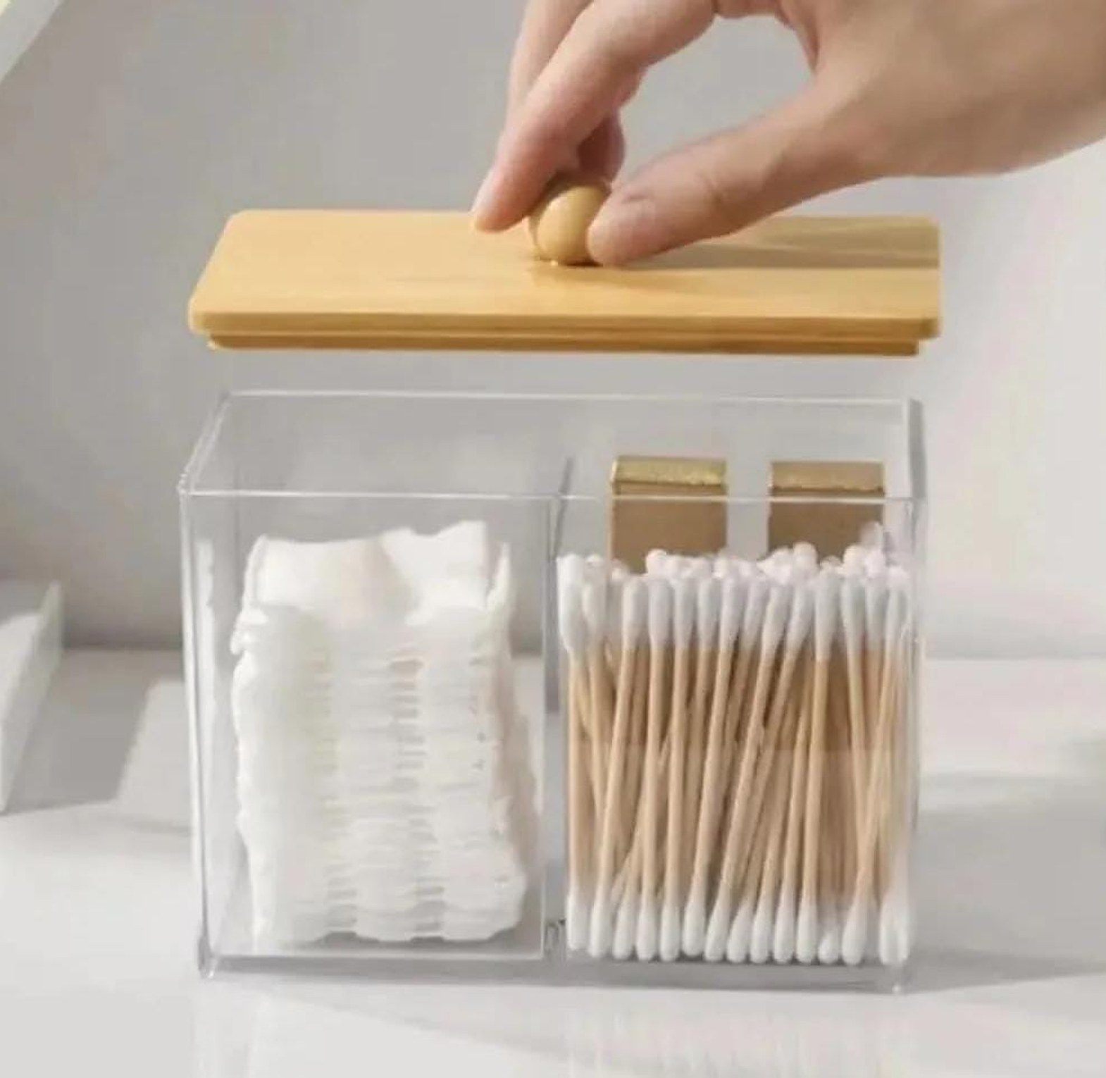 Partitioned Acrylic Earbuds Organizer with Bamboo Cover image
