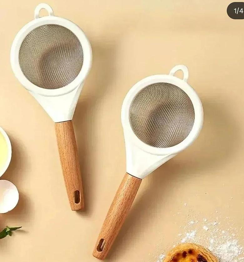 Wooden handle stainless steel fine mesh sieve/strainer image