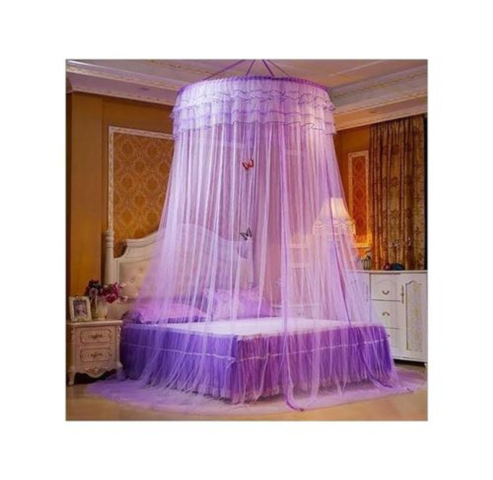 Universal size Round Mosquito Net For Single Bed-FREE SIZE. image