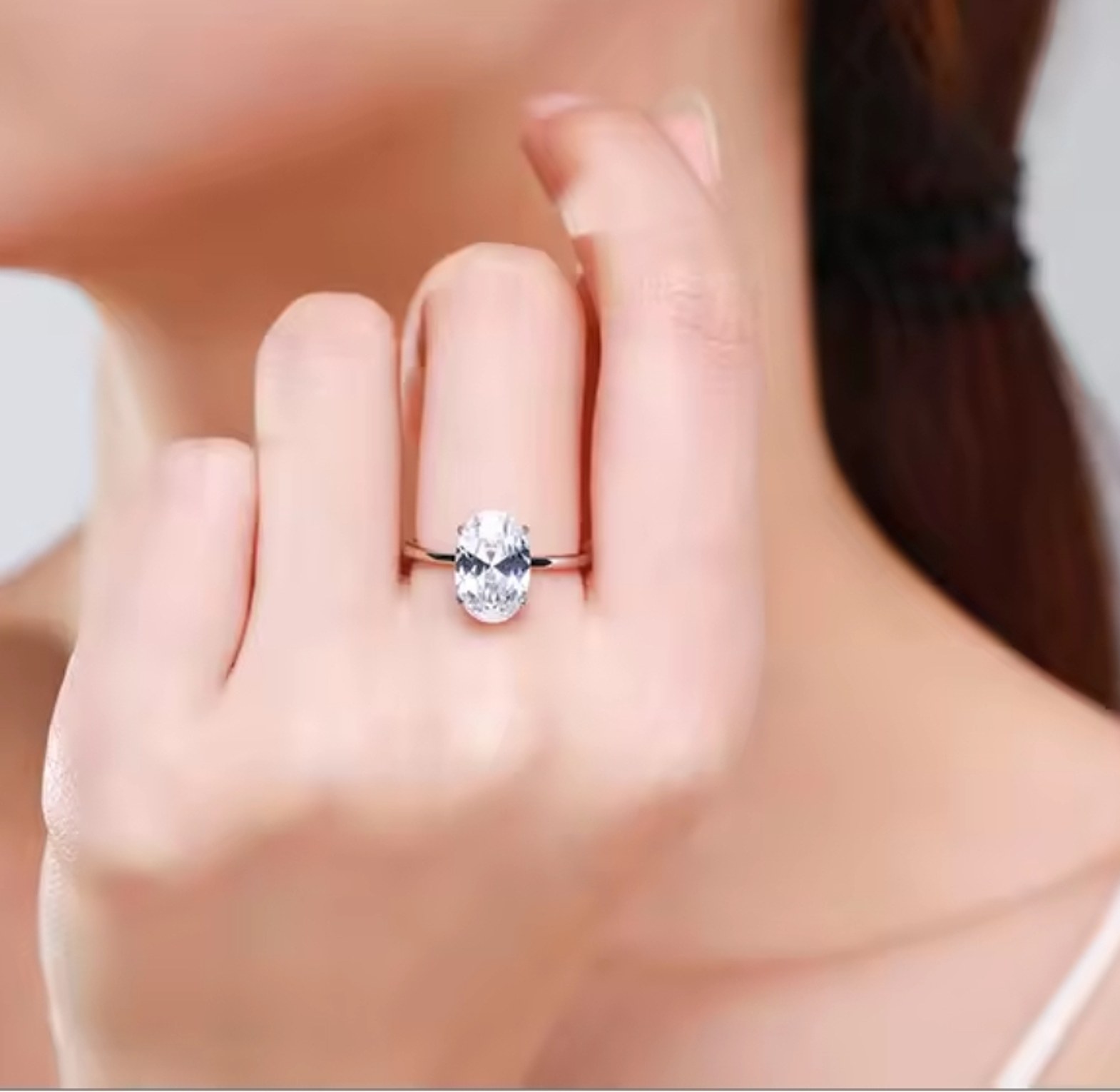 Oval clear cut cubic zirconia sterling silver engagement ring  image
