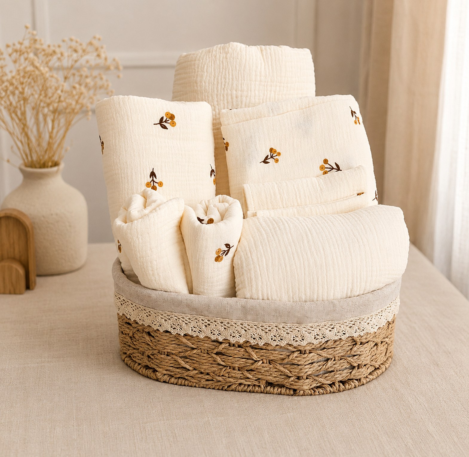 Ivory Collection – Premium Muslin Cotton Newborn Gift Basket image