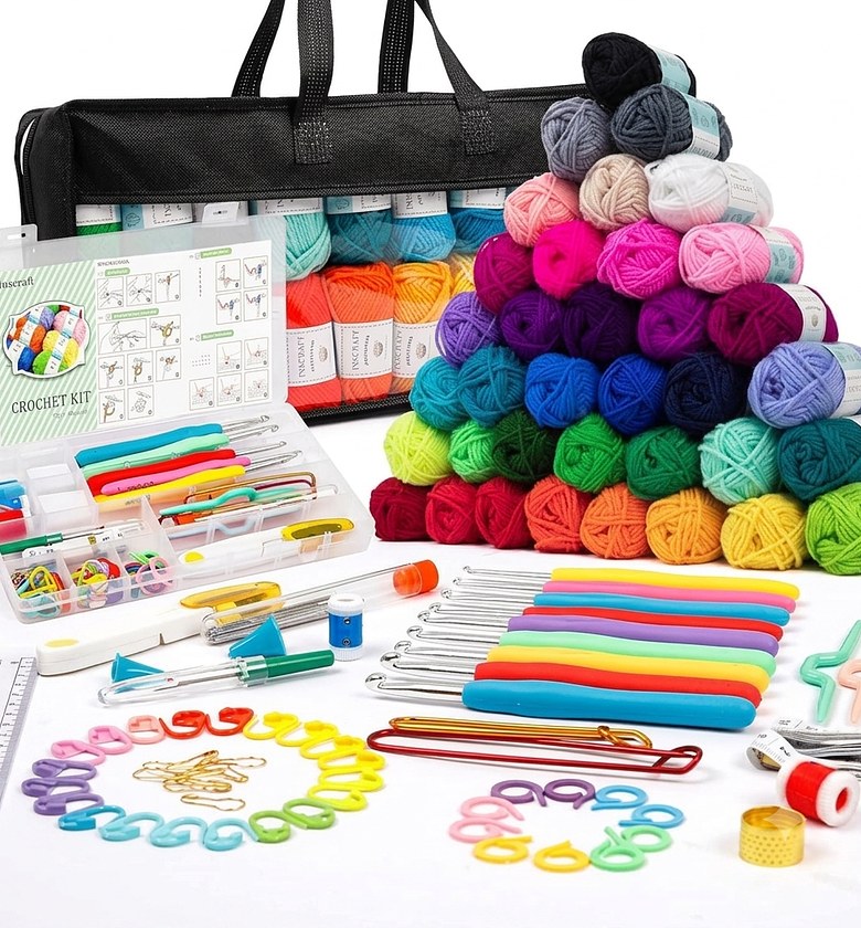 Mega 113Pcs Crochet Kit for Beginners with 40 Assorted Yarn Skeins and 73PCS Accessories Set - Premium Handcraft Set image