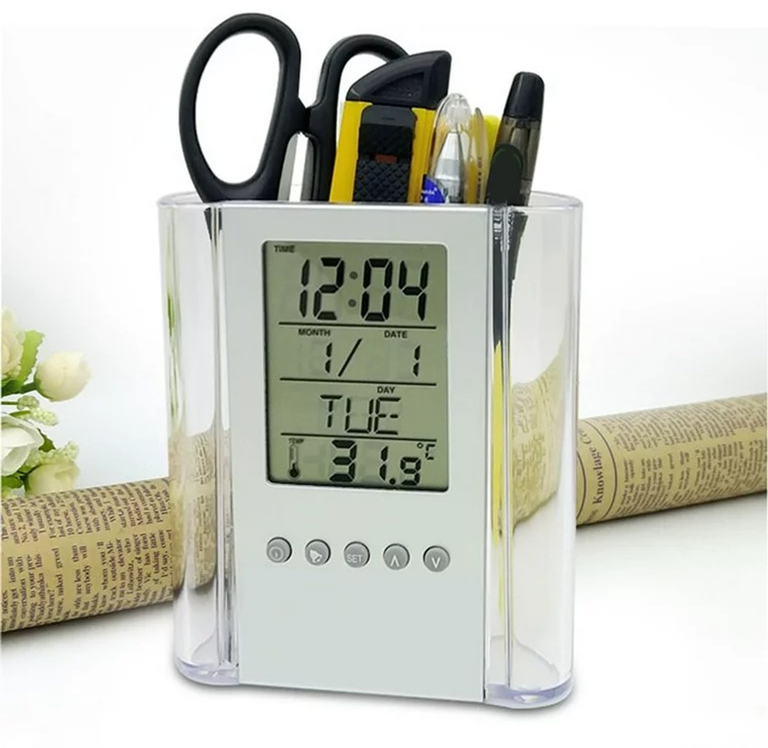 Digital Clock Pen Holder image