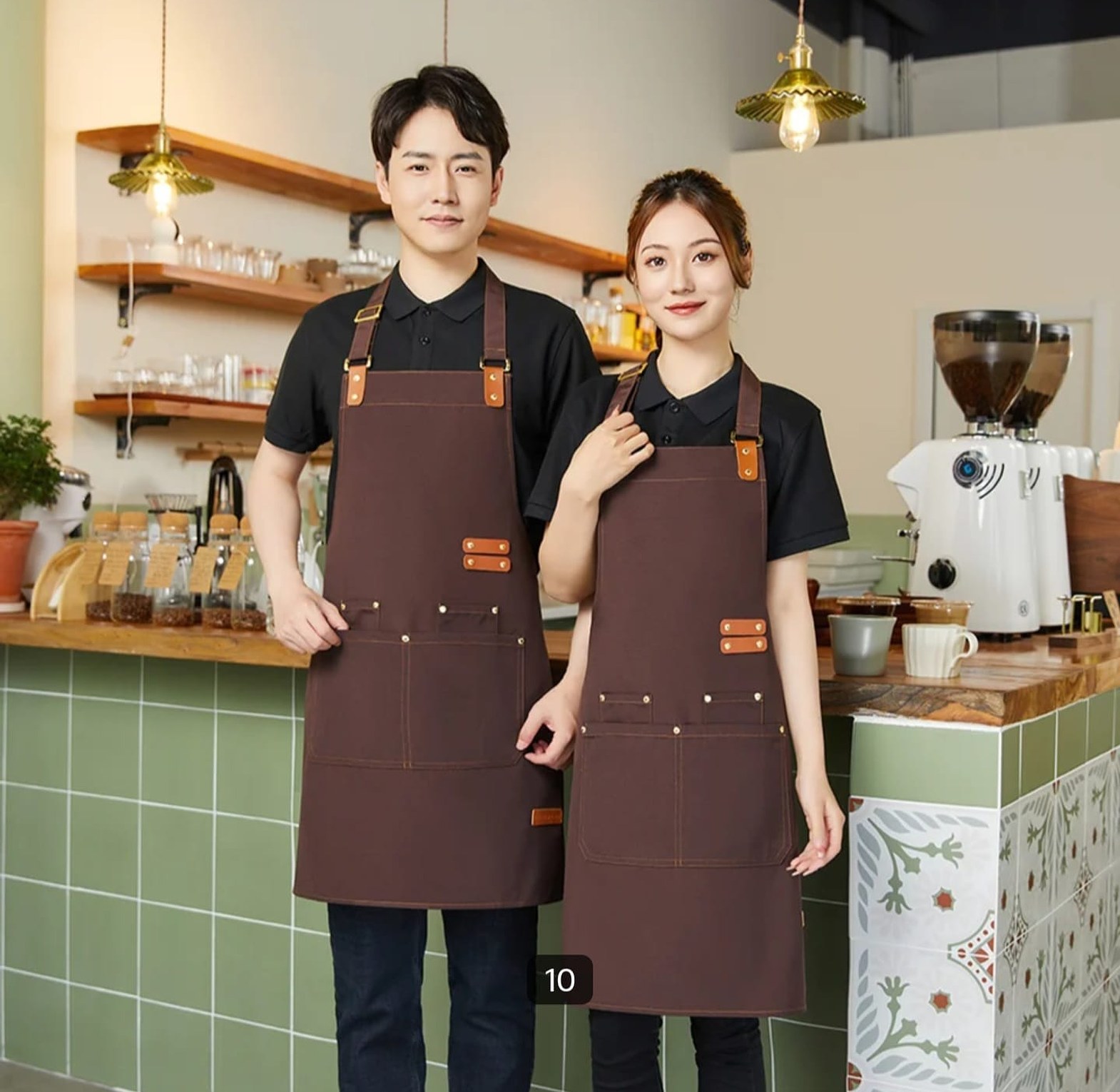 Premium Upscale Apron with Adjustable Leather Straps & Utility Pockets image