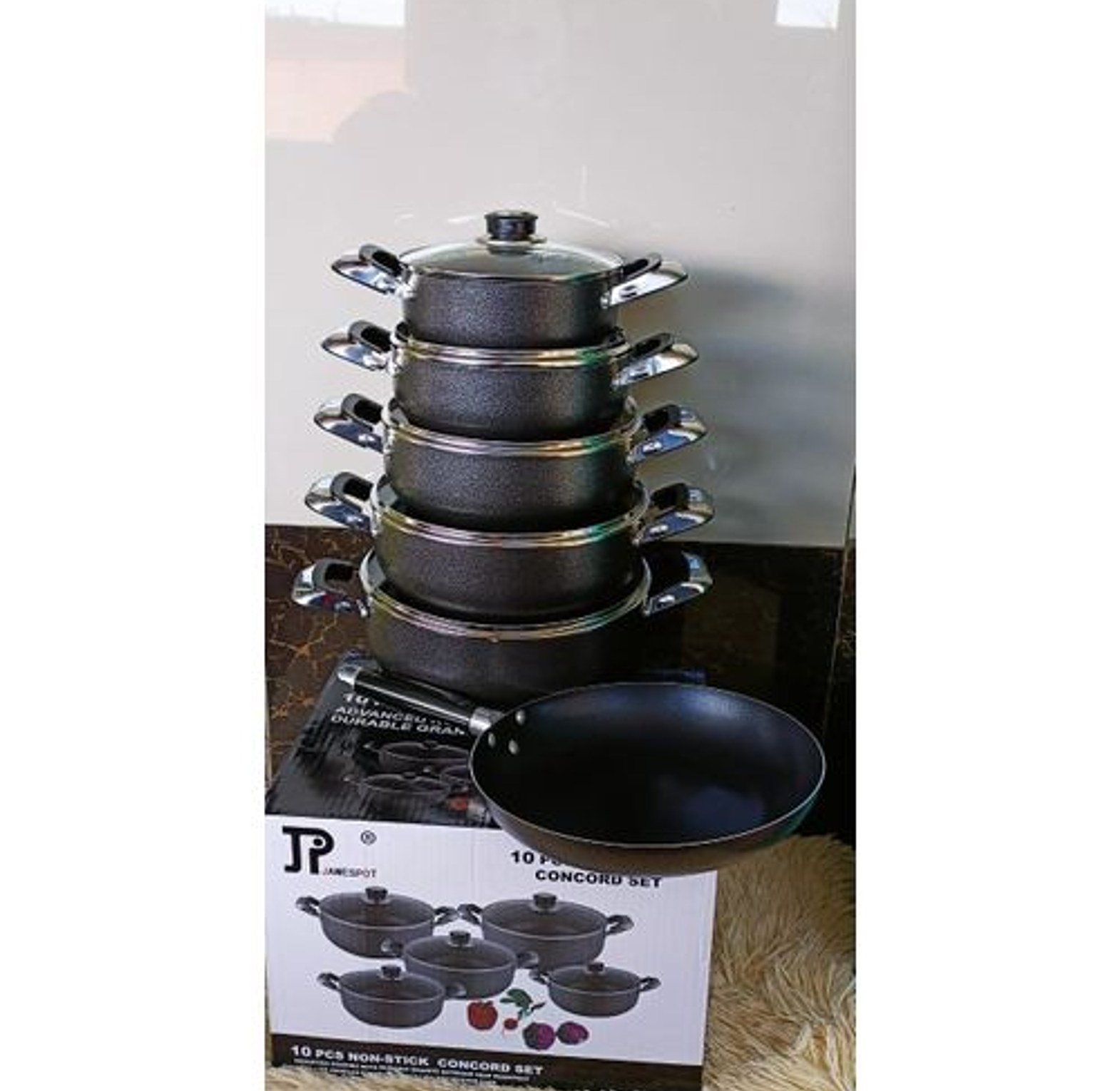 SPECIAL OFFERS. JP Jamesport 10Pcs Heavy Duty Non-Stick Granite Cooking Pot. GOOD QUALITY HIGHLY RECOMMENDED image