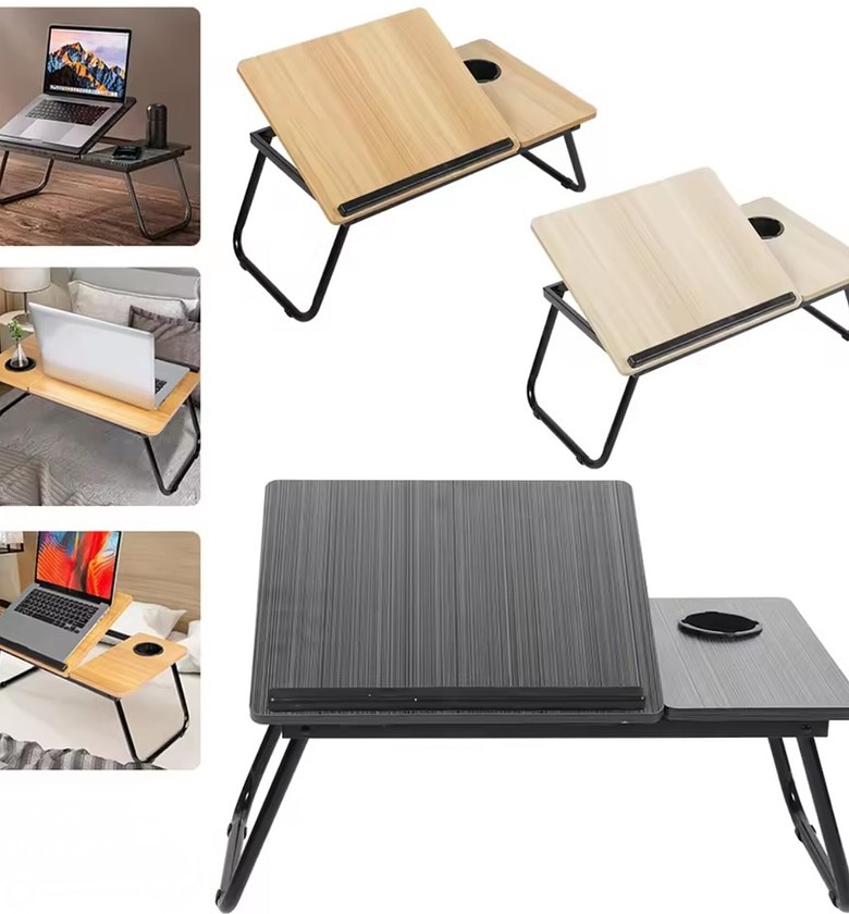 Ergonomic Adjustable Foldable Laptop Table Stand for Bed with Cup Holder Portable Study Desk for Home Office image