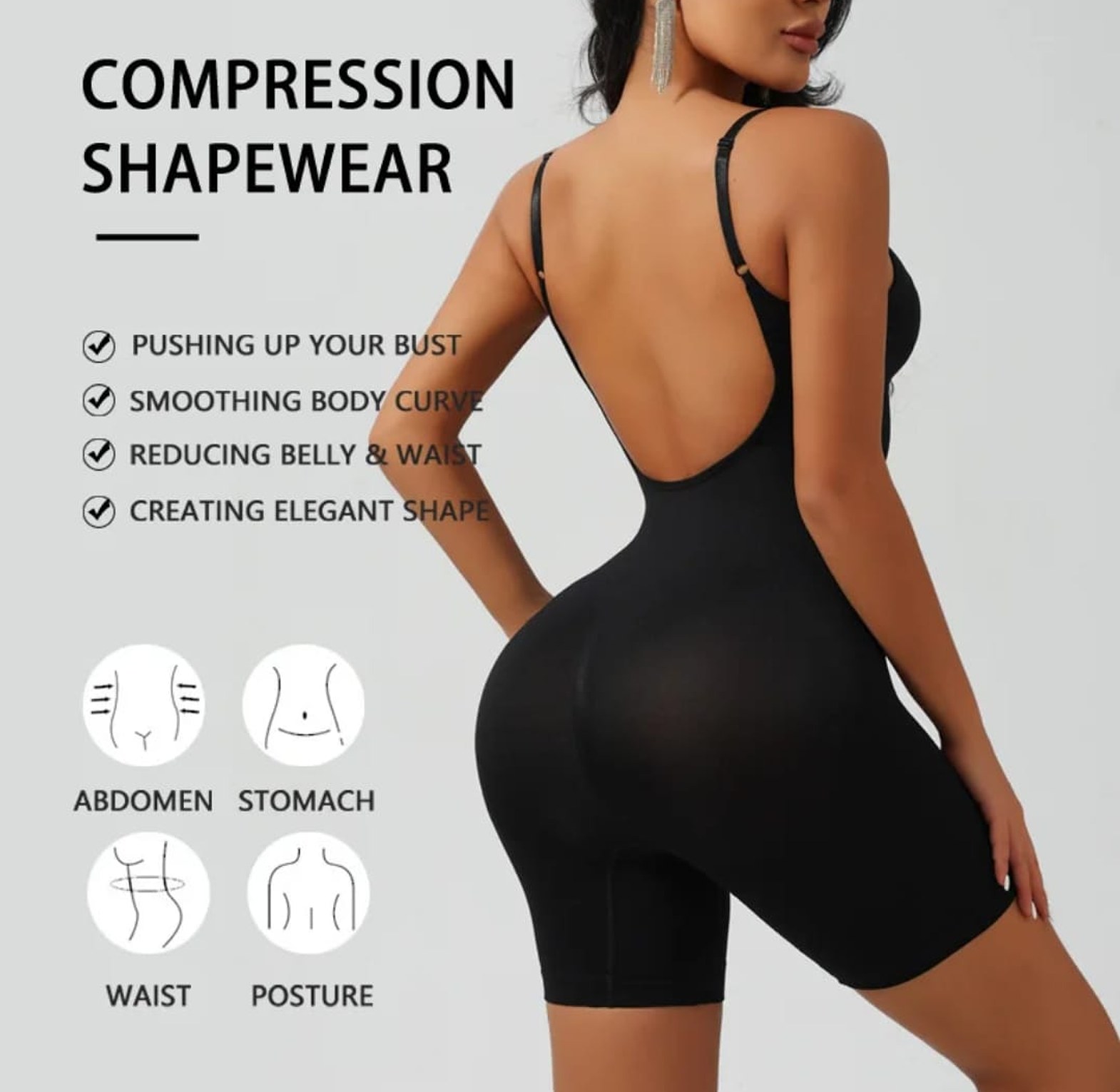 Black Full-Body Compression Shapewear – Mid-Thigh image