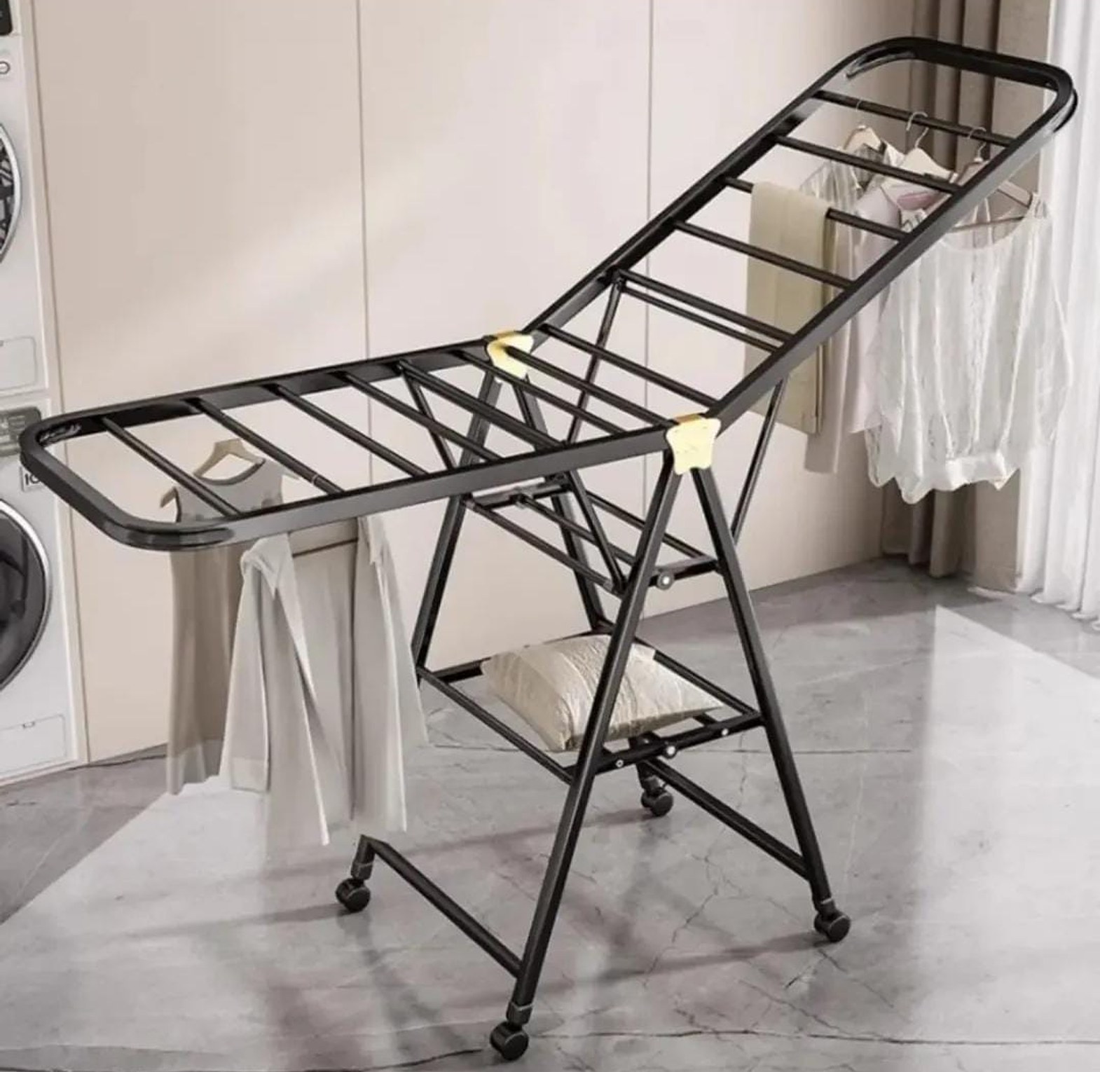 sturdy floor-standing folding clothes drying rack  image