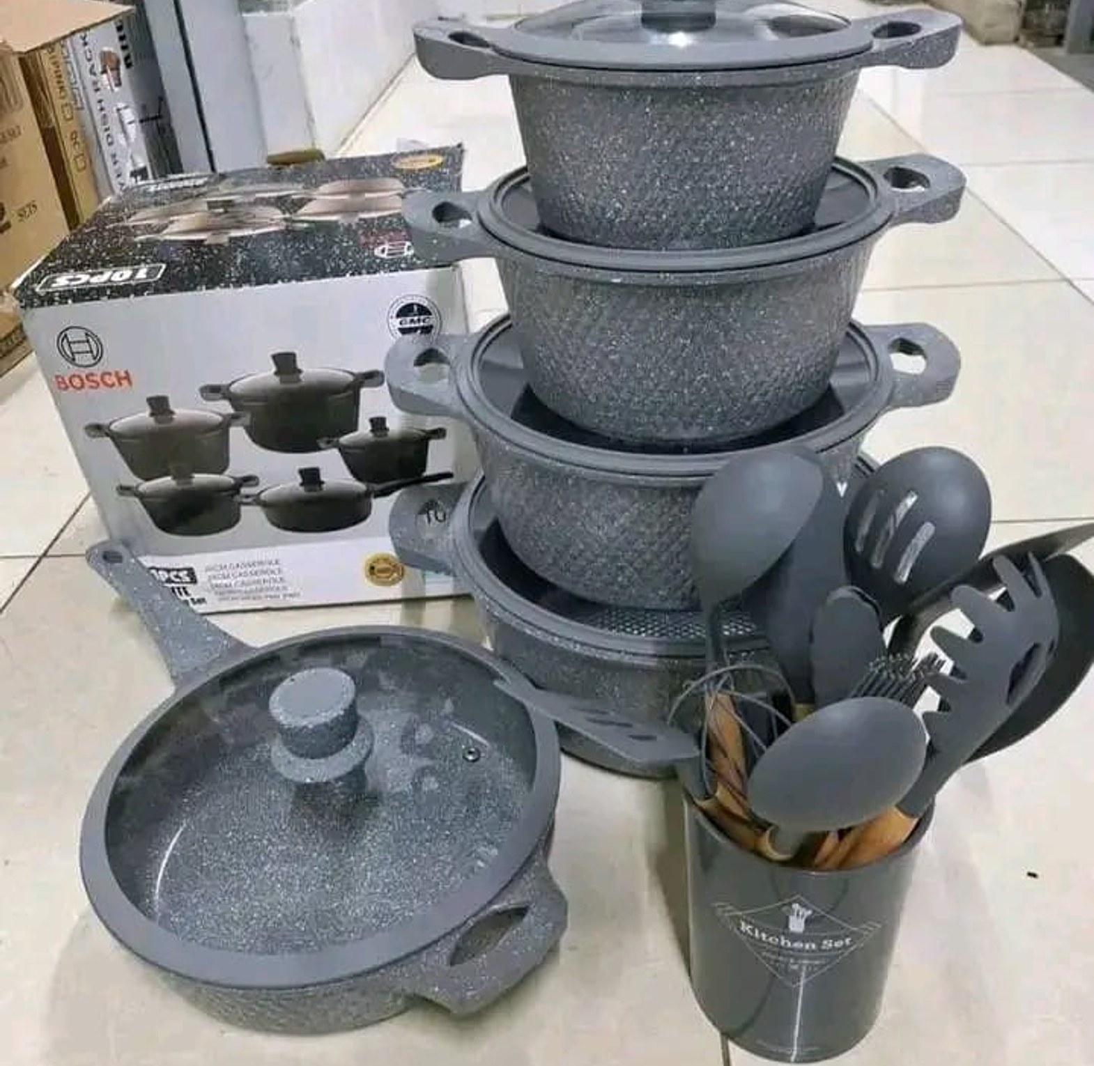 COOKWARE SET. Bosch 10PCS Granite Cookware Set Comes WITH A FREE 11PCS SILICONE SPOONS AS GIFTS  image